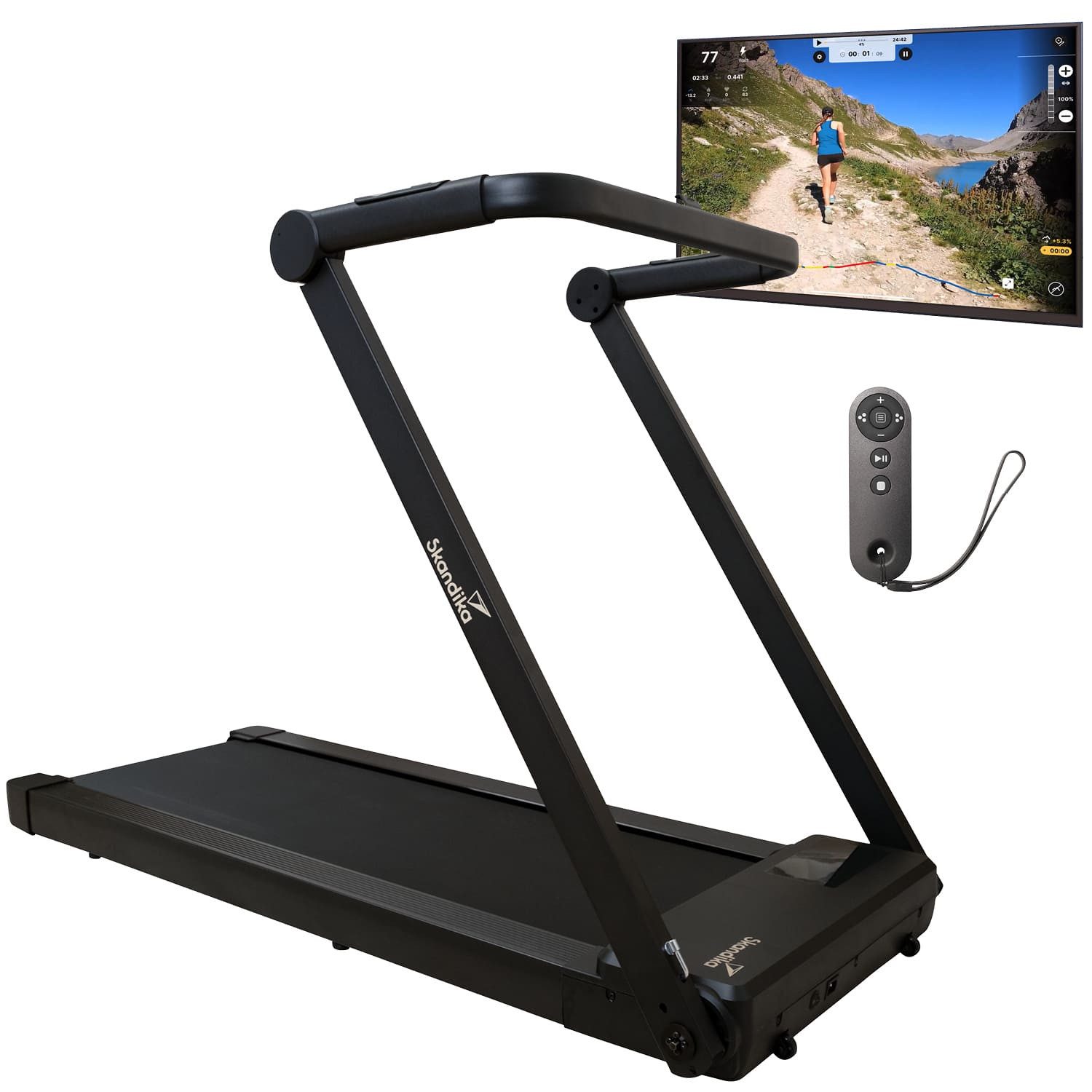 Skandika Laufband Nordik K12, Walking Pad für Zuhause, Büro, klappbar, bis 12km/h, breite Lauffläche, Kinomap App kompatibel, LED-Display, 18 Programme
