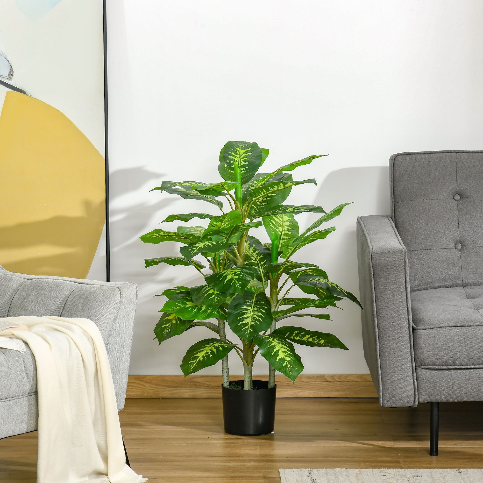 Kunstpflanze Künstliche Pflanzen im Topf, Kunstbaum wie echt mit Kunstgras Dieffenbachia, HOMCOM, Höhe 95 cm, für Wohnzimmer Schlafzimmer Deko Garten
