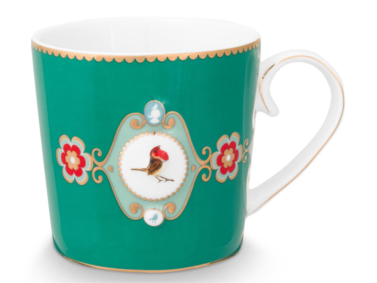 PiP Studio Becher Love Birds Medallion Emerald Henkelbecher Small 0,15l Set2, Porzellan