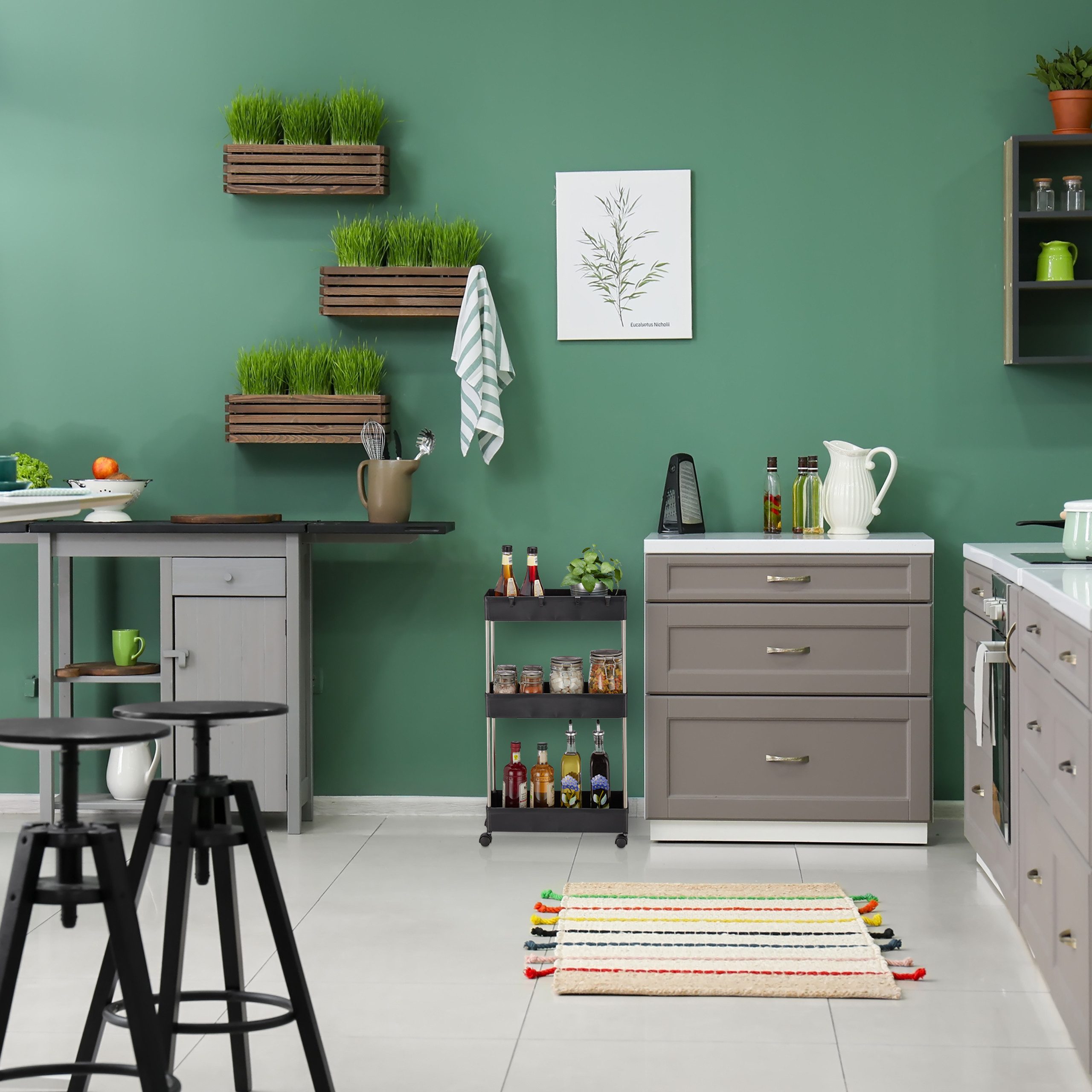 relaxdays Küchenwagen Nischenwagen mit 3 Ebenen, schwarz günstig online kaufen