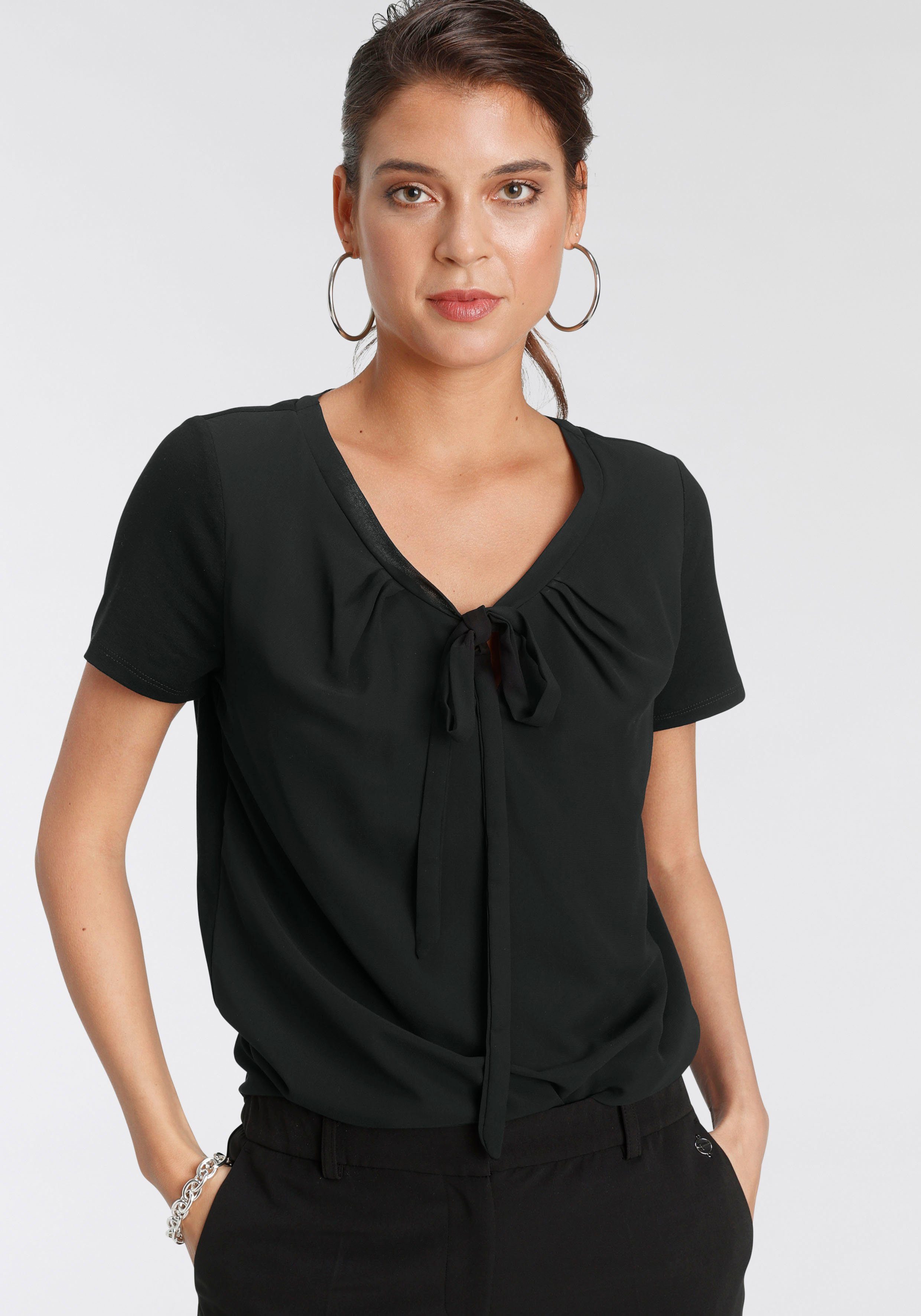 Laura Scott Shirtbluse mit Chiffon Vorderteil schwarz (aus nachhaltigem Material) | Blusenshirts