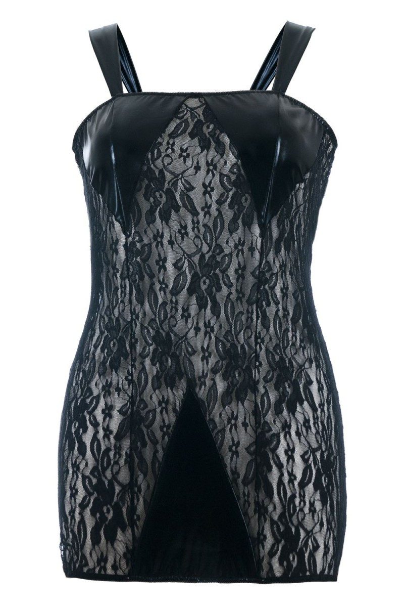 Babydollkleid Andalea Schwarzes Wetlook Chemise SB/1005 Sexy Bas