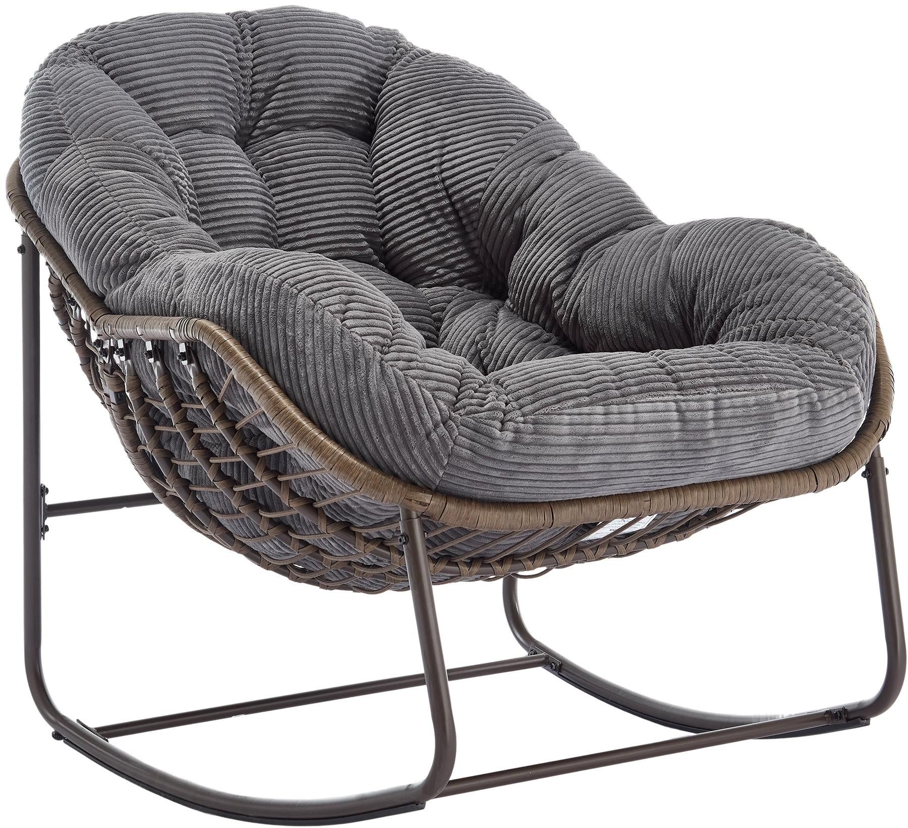 LVHOM Schaukelstuhl mit gepolstertem Kissen, Rattanstuhl mit Stahlrahmen, L günstig online kaufen