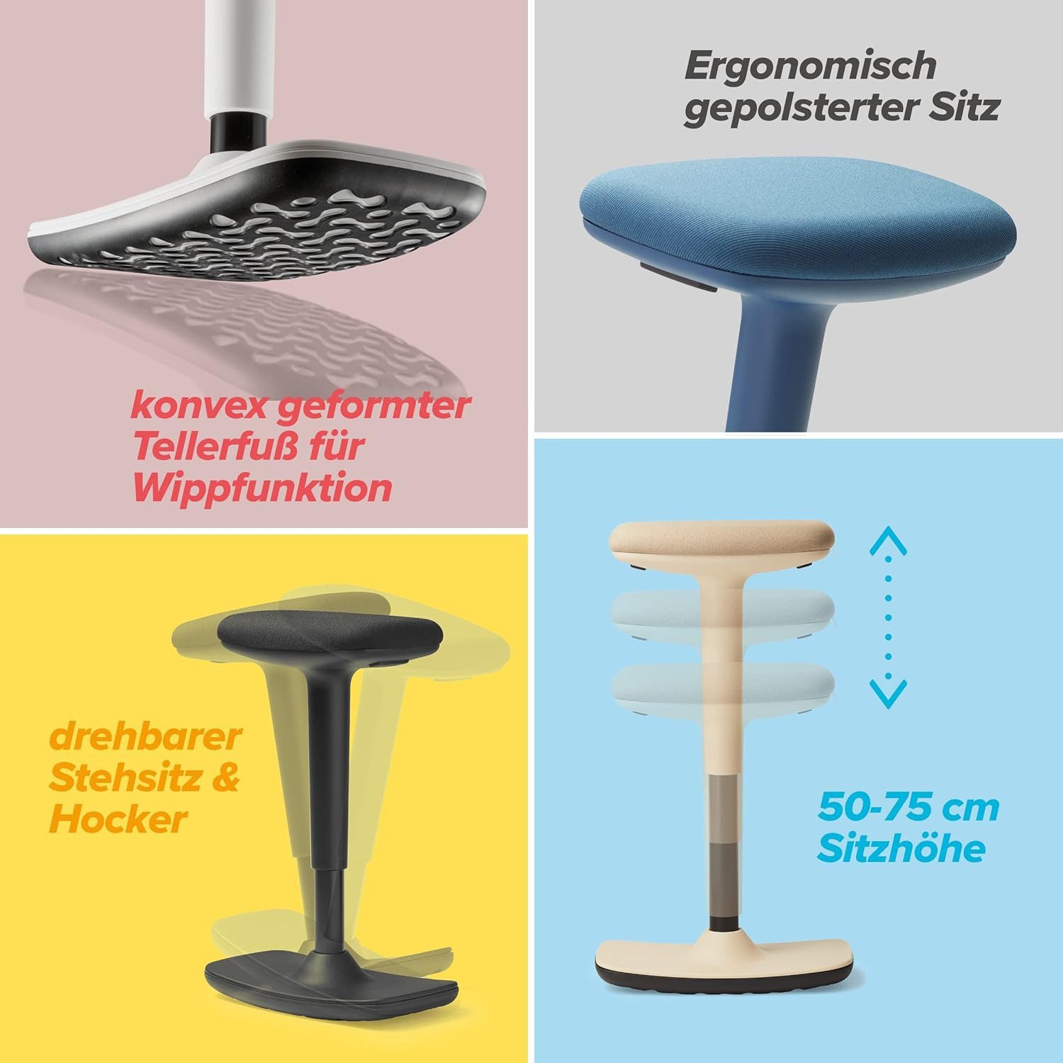 Trendoffice Stehhilfe to-Swift, ergonomischer Stehsitz/Hocker mit Wippfunktion