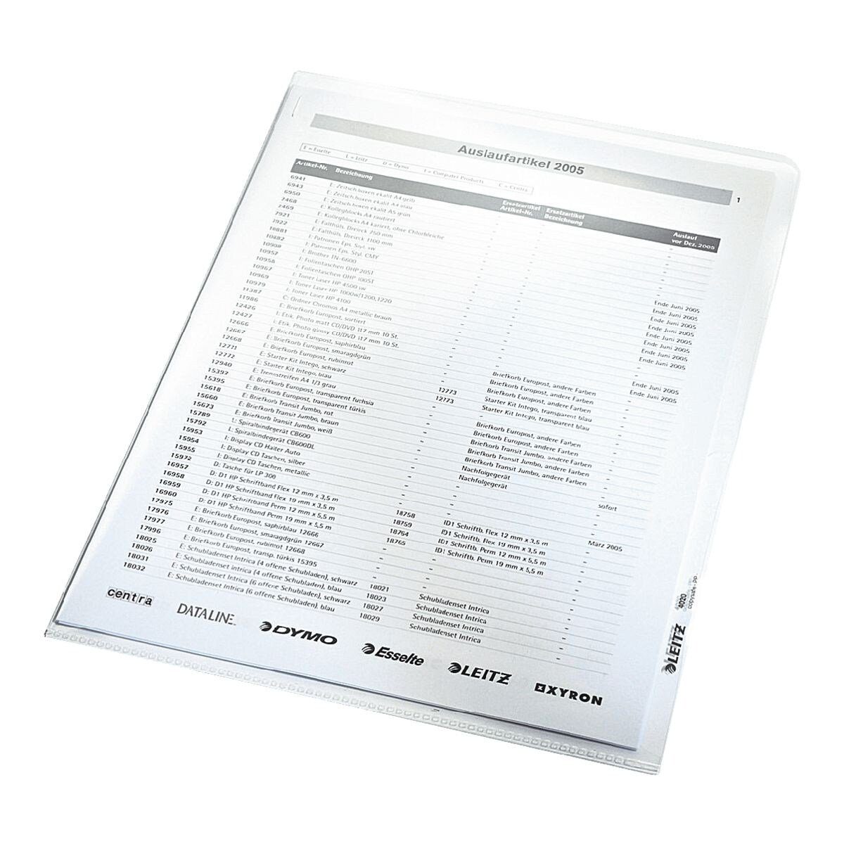 LEITZ Prospekthülle Extrastark 4020, 100 Stück, glasklar, Format A4, oben/rechts offen