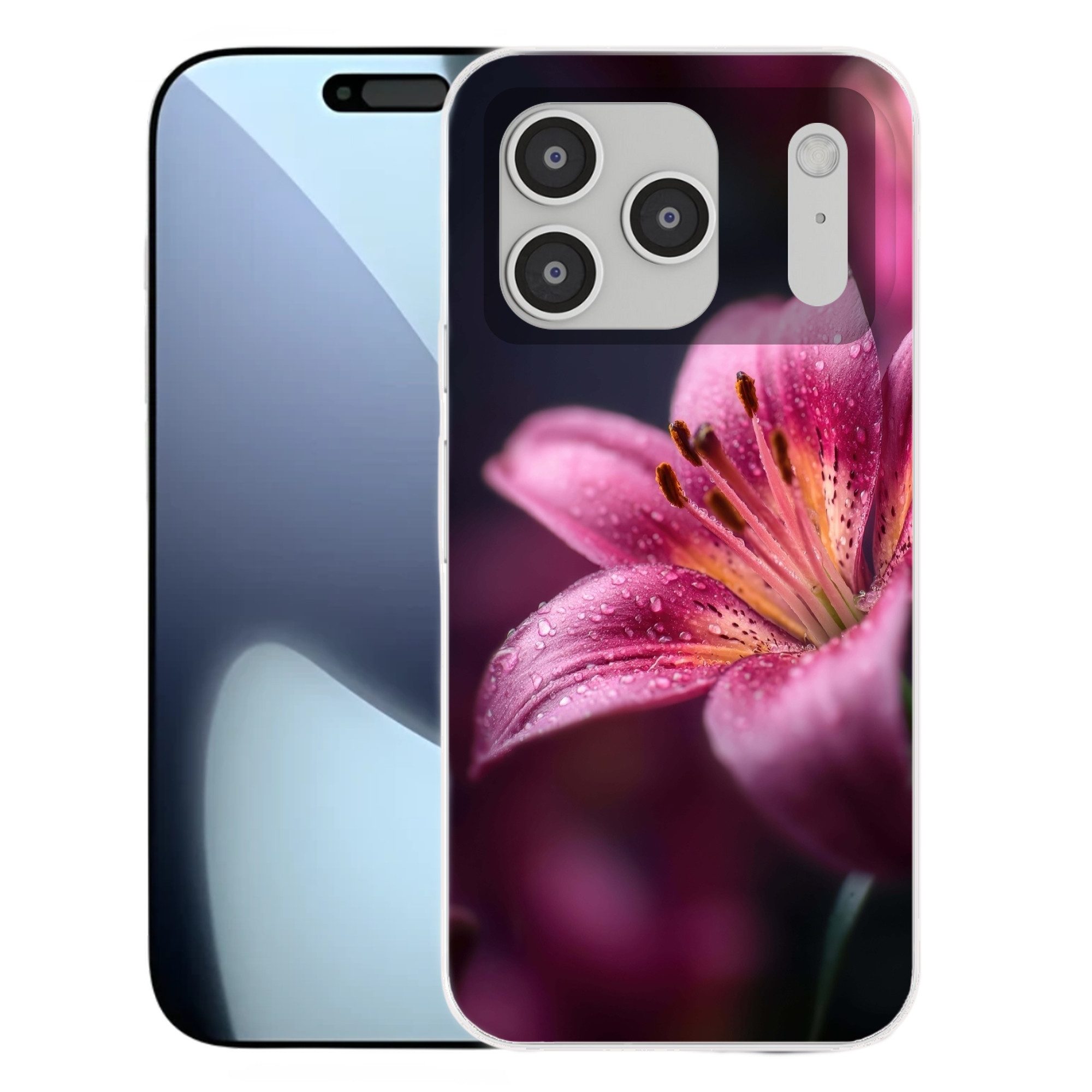 MuchoWow Handyhülle für Apple iPhone 17 Pro Rosa - Lilie - Tautropfen, Smartphone-Bumper, Print, Handy Schutzhülle Dünn