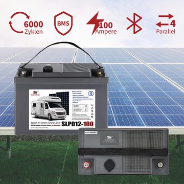 Sunstone Power 12V Lithium Batterie 100AH LiFePO4 Speicher mit USB BT Wohnmobil Boot Akku 100000 mAh (12 V), Solar Batterie Akku, Extrem zyklenfest