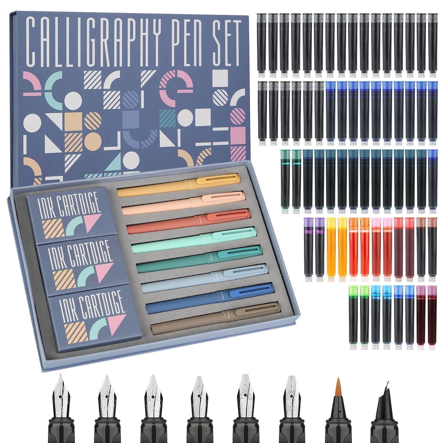 LuxusKollektion Kalligraphie-Stift Kalligraphie-Stift-Set 8-teilig mit 66 Tintenpatronen