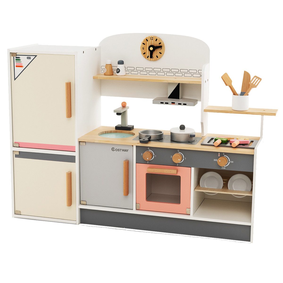 COSTWAY Spielküche Kinderküche, aus Holz, mit Zubehör & Grill