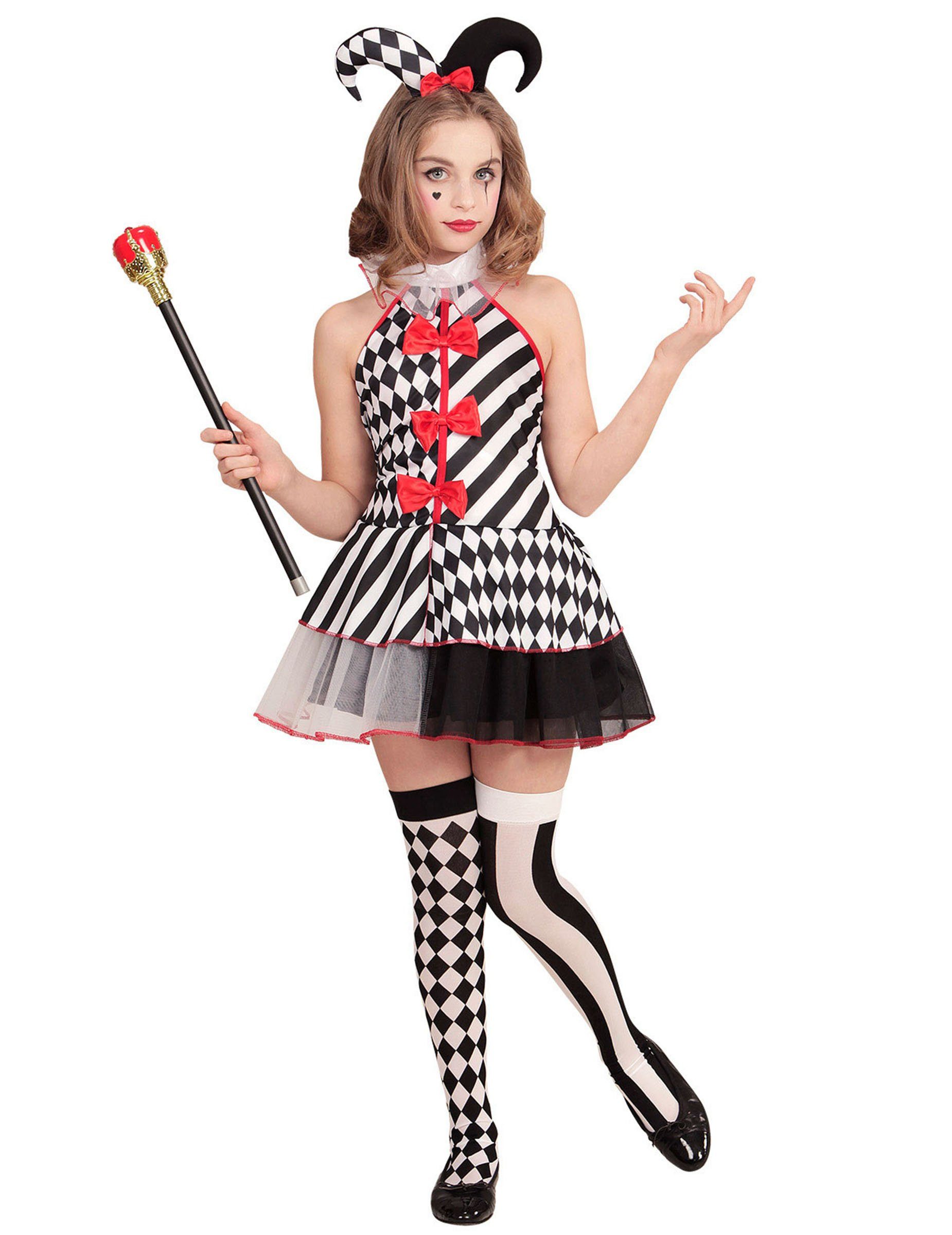 Widmann S.r.l. Clown-Kostüm Harlekin Kinderkostüm für Mädchen schwarz-weiss-rot