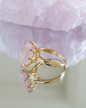 Carolin Stone Jewellery Fingerring Rose Silberring 925 vergoldet Rosenquarz in Krappenfassung