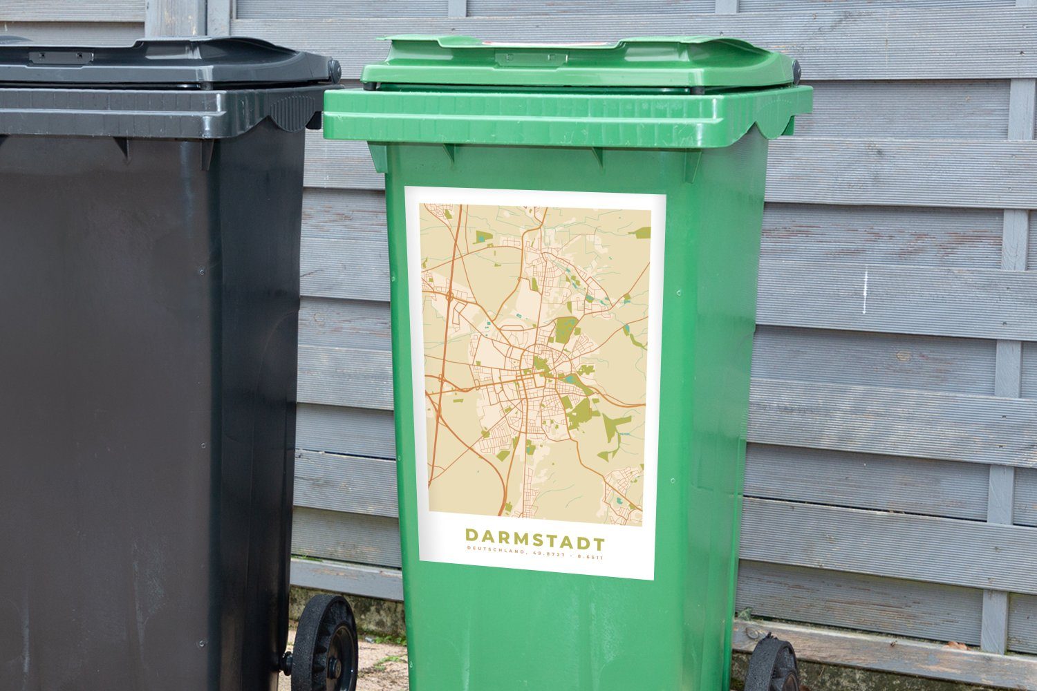 Stadtplan Mülltonne, Sticker, Karte - Container, - Abfalbehälter MuchoWow St), Mülleimer-aufkleber, - (1 Vintage Wandsticker Darmstadt