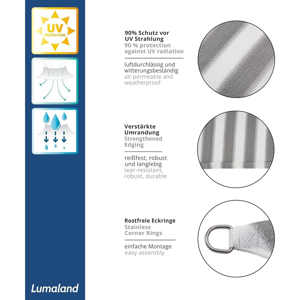 Lumaland sun sail (1-piece), shade provider with UV protection including fastening ropes