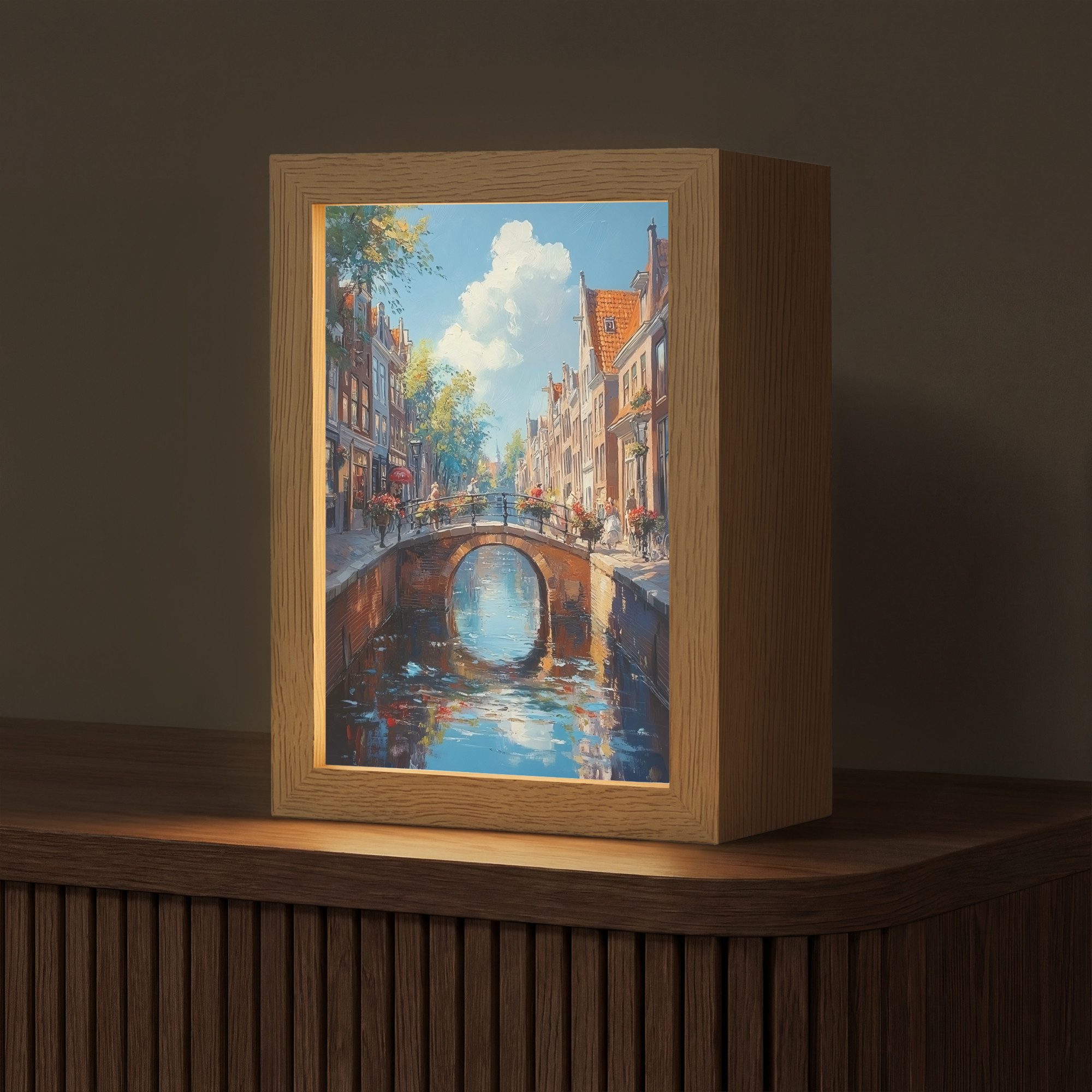 OnlyWow Tischleuchte Lightbox Stadt - Graben - Sonne - Radfahren, Dimmbar, Farbwechsel, LED, Warmweiß, Kaltweiß, Neutralweiß Einstellbar, Tischlampe, Schreibtischlampe, Desk, Dimmbar, mit Kabel, LED