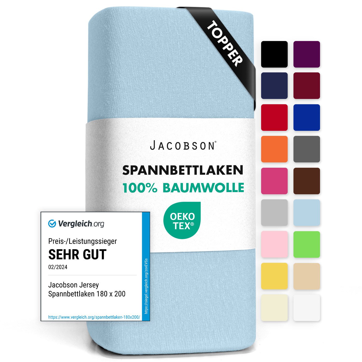 Jacobson Spannbettlaken TOPPER aus 100% Baumwolle, Jersey Bettlaken 160 g/m günstig online kaufen