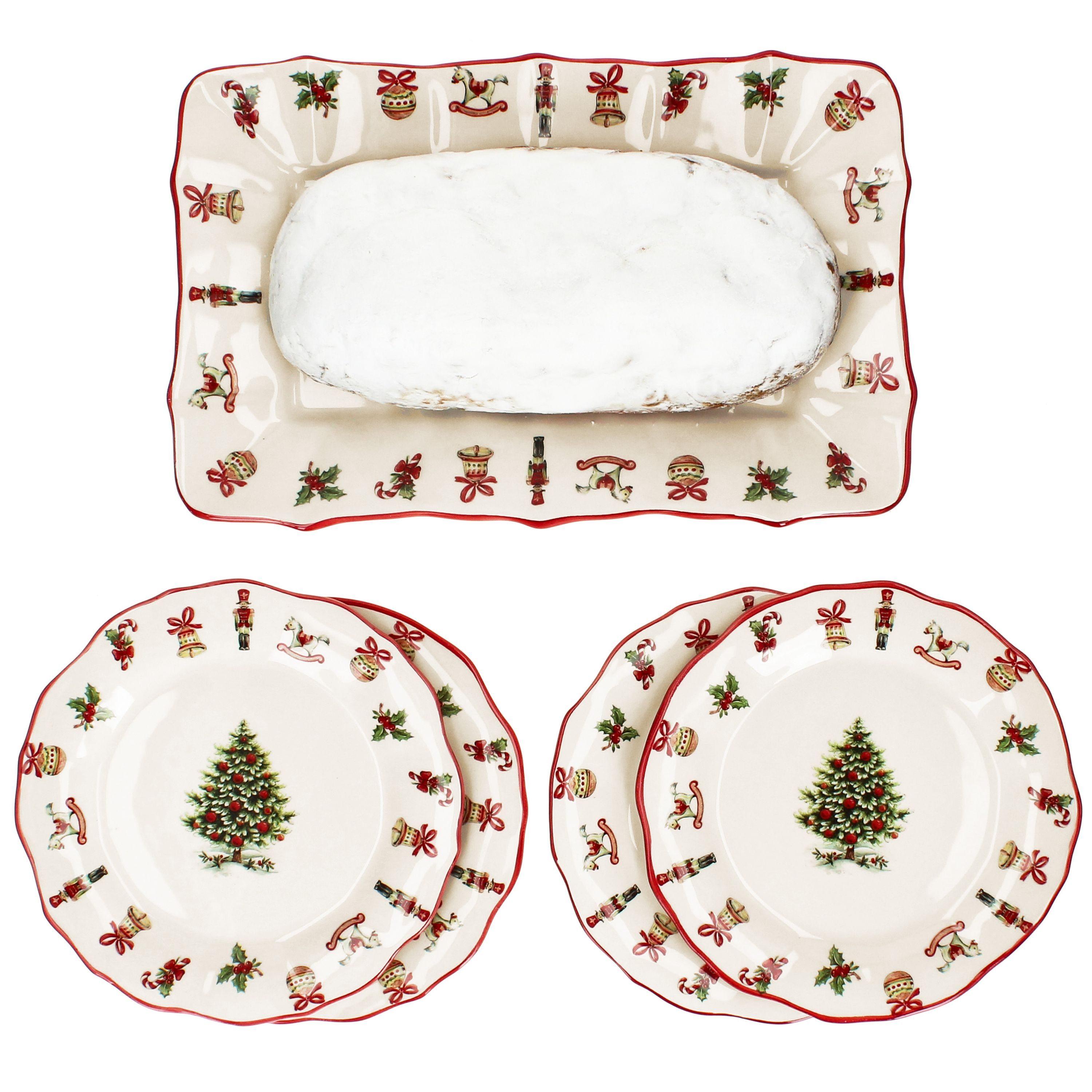 Servierplatte 5tlg Stollen-Set Maestro Natale 4 Pers. Kuchenteller Stollenplatte