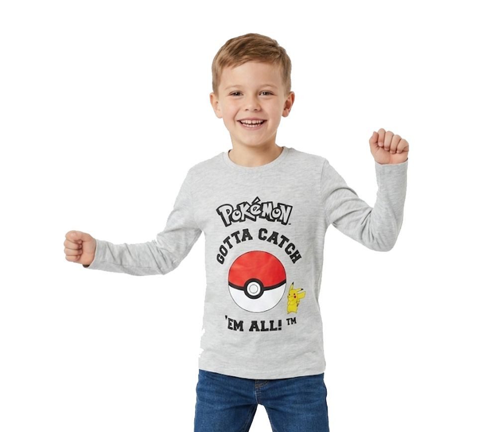 Longsleeve Pokémon Kinder Langarmshirt – Pikachu Gelb & Grau Official