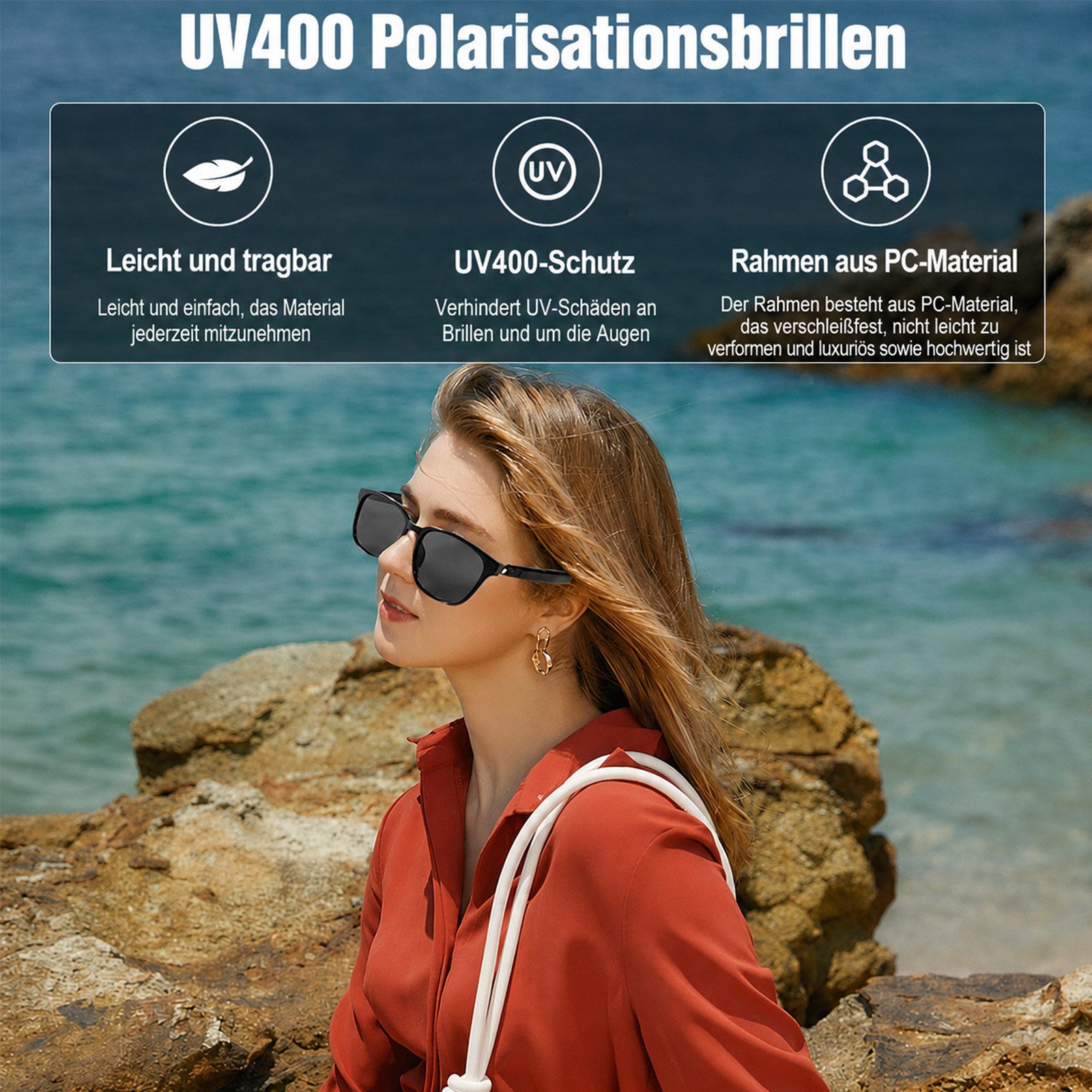 MOPUEA Sonnenbrille Bluetooth Smart Sonnenbrille mit Open-Ear Kopfhörer, UV-Schutz (Bluetooth Audio Sonnenbrille 2-in-1, Smart Brille mit Bluetooth 5.3, Lautsprecher & Mikrofon) Freisprechen, IPX5, Bluetooth 5.3, Dual-Mic, lange Akkulaufzeit