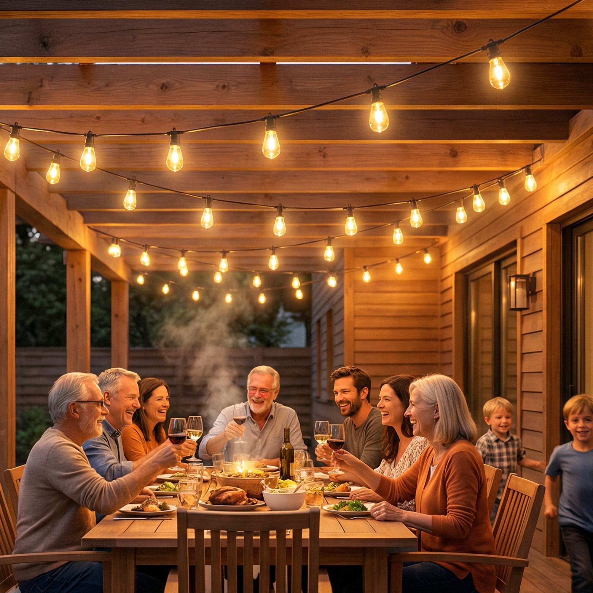 HOMCOM Lichterkette LED Partylichterkette, 15-flammig, RGBW, Fernbedienung, Timer, IP44, erweiterbar