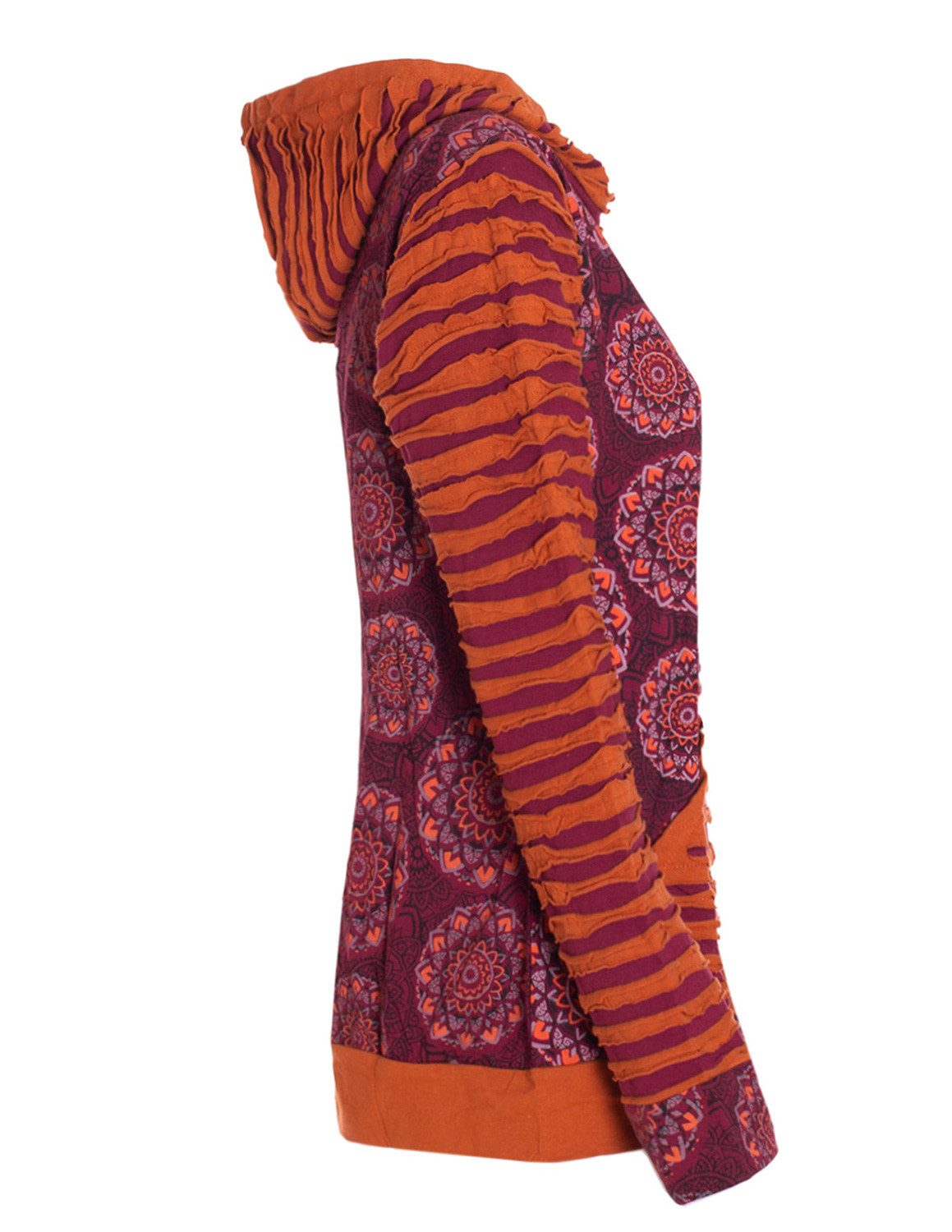 Vishes Kapuzensweatshirt Cutwork Hoodie Baumwolle Langarm Kapuze Tasche bedruckt Alternative Mode, Ethno, Hippie, Goa Style