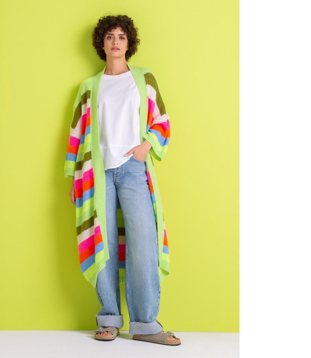 SENSES.THE LABEL Cardigan Bunt gestreifter Long Cardigan KAL:LIE mit weiten Ärmeln Mehrfarbig