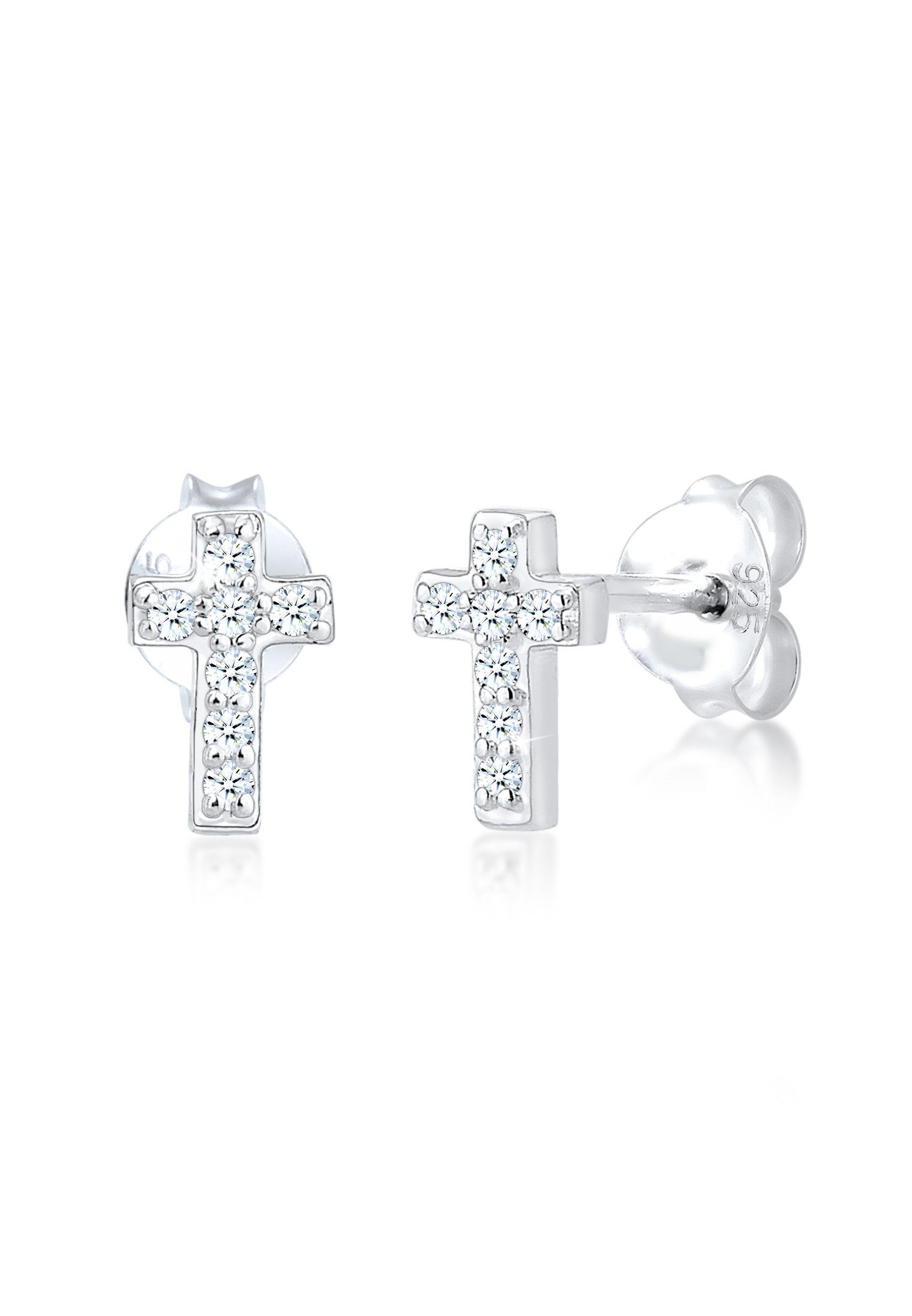 Elli DIAMONDS Paar Ohrstecker Stecker Kreuz Glaube Diamant (0.07 ct) 925 Silber