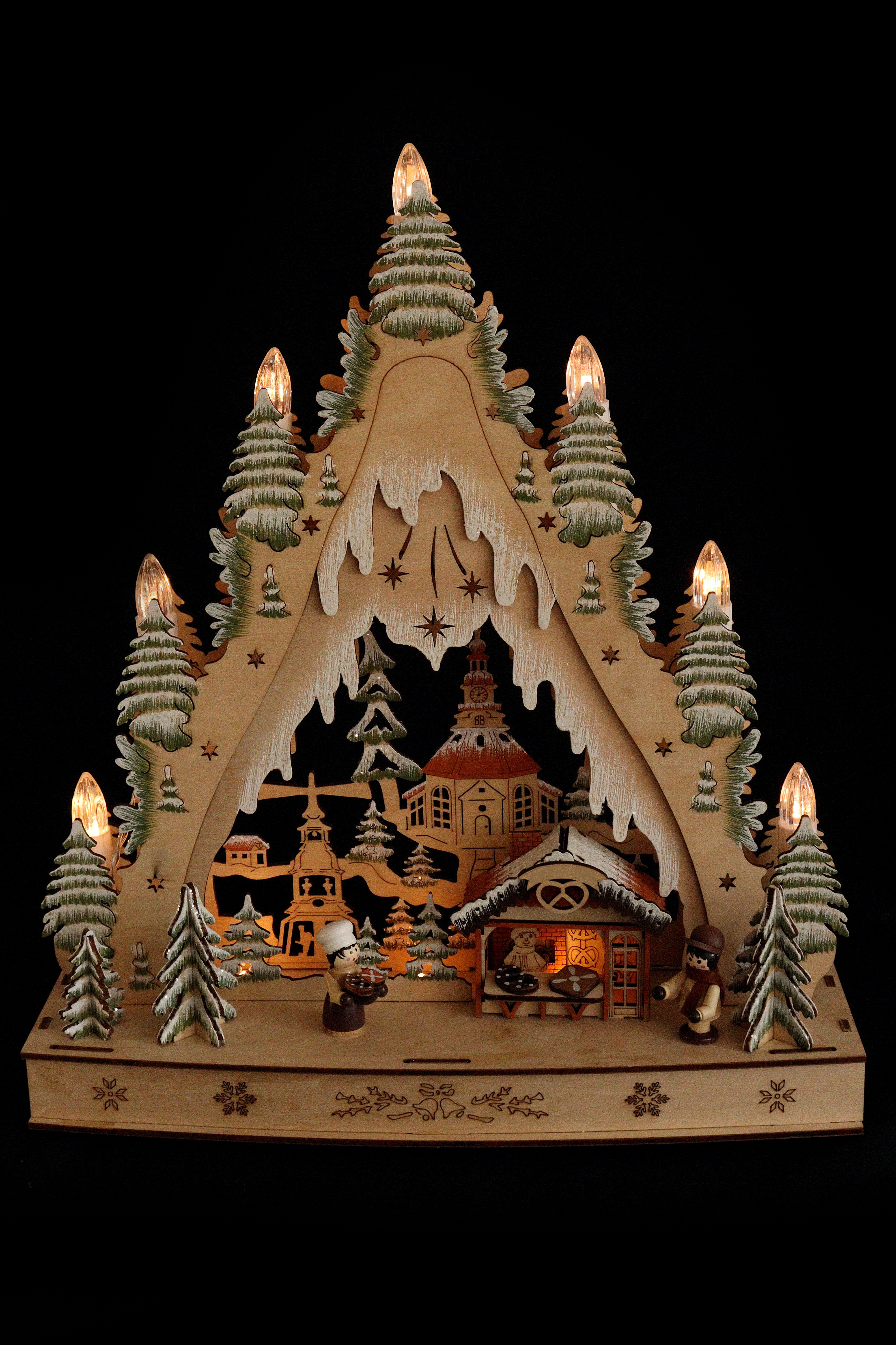 ELLUG Lichterbogen 3D Lichterspitze Holzschnitt, On/Off Schalter, 30*8,5*35cm, Licht, batteriebetrieben, Timer (6h On / 18h Off)