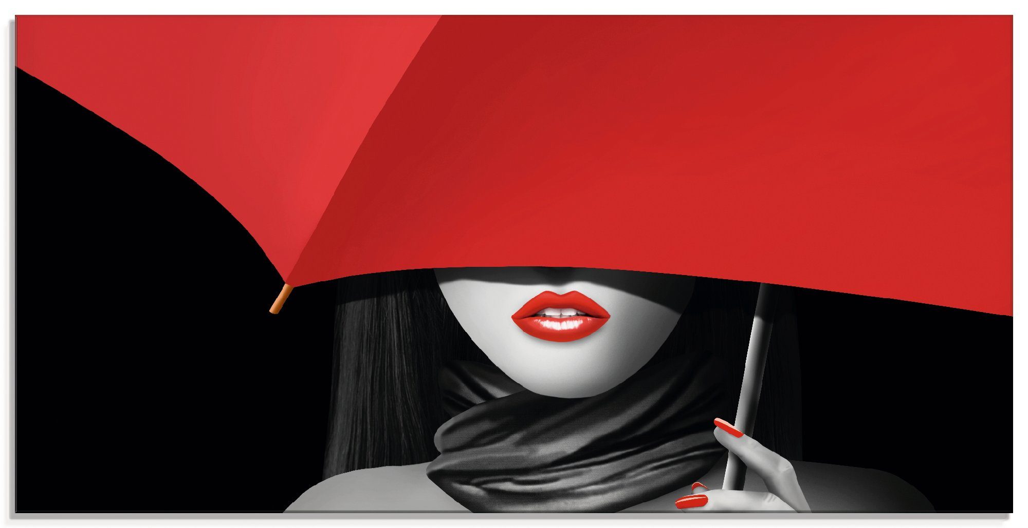 Artland Glasbild Rote Lippen unter dem Regenschirm, Frau (1 St), in verschiedenen Größen