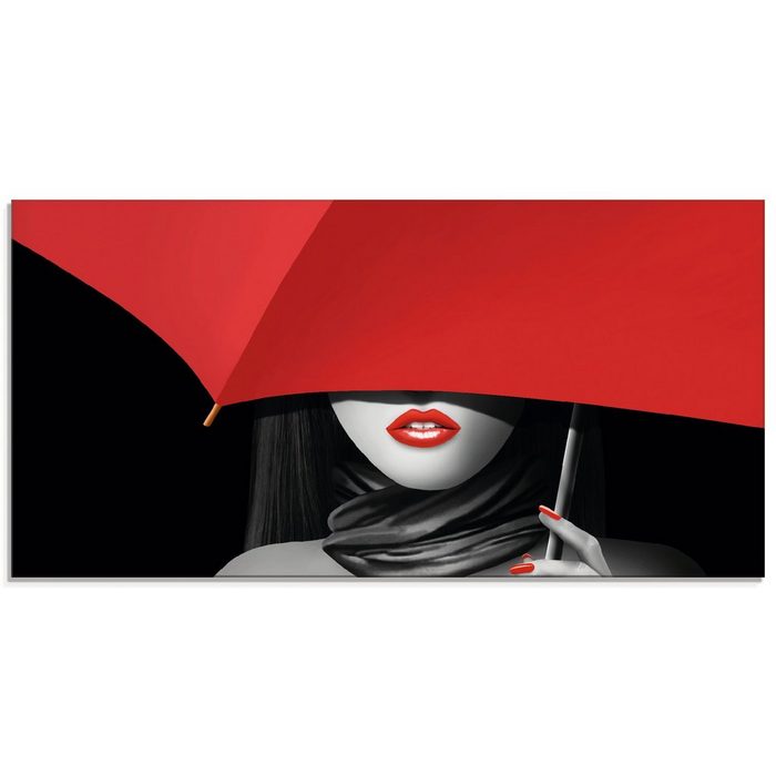 Artland Glasbild Rote Lippen unter dem Regenschirm Frau (1 St) in verschiedenen Größen