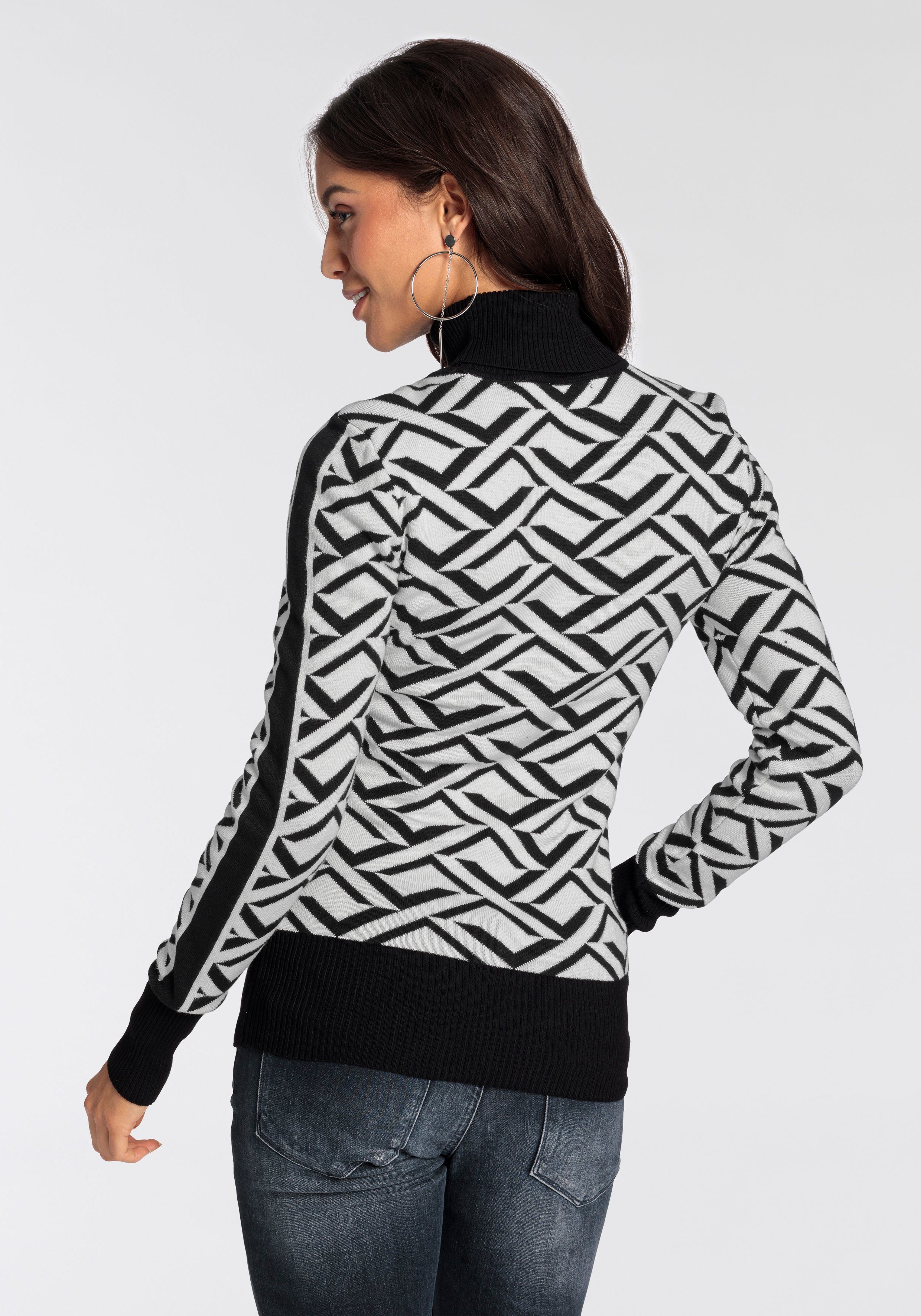 Melrose Rollkragenpullover mit - KOLLEKTION schwarz-weiß NEUE Jacquard-Muster