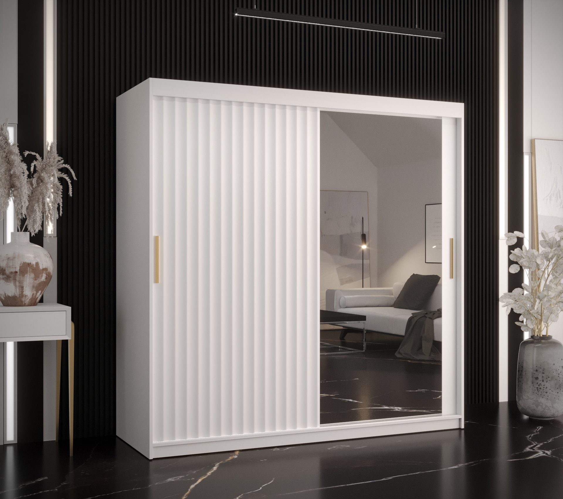 ABIKS MÖBEL Schwebetürenschrank RIFLO WAVE 2 Schlafzimmerschrank - mit Schiebetüren, Kleiderstange