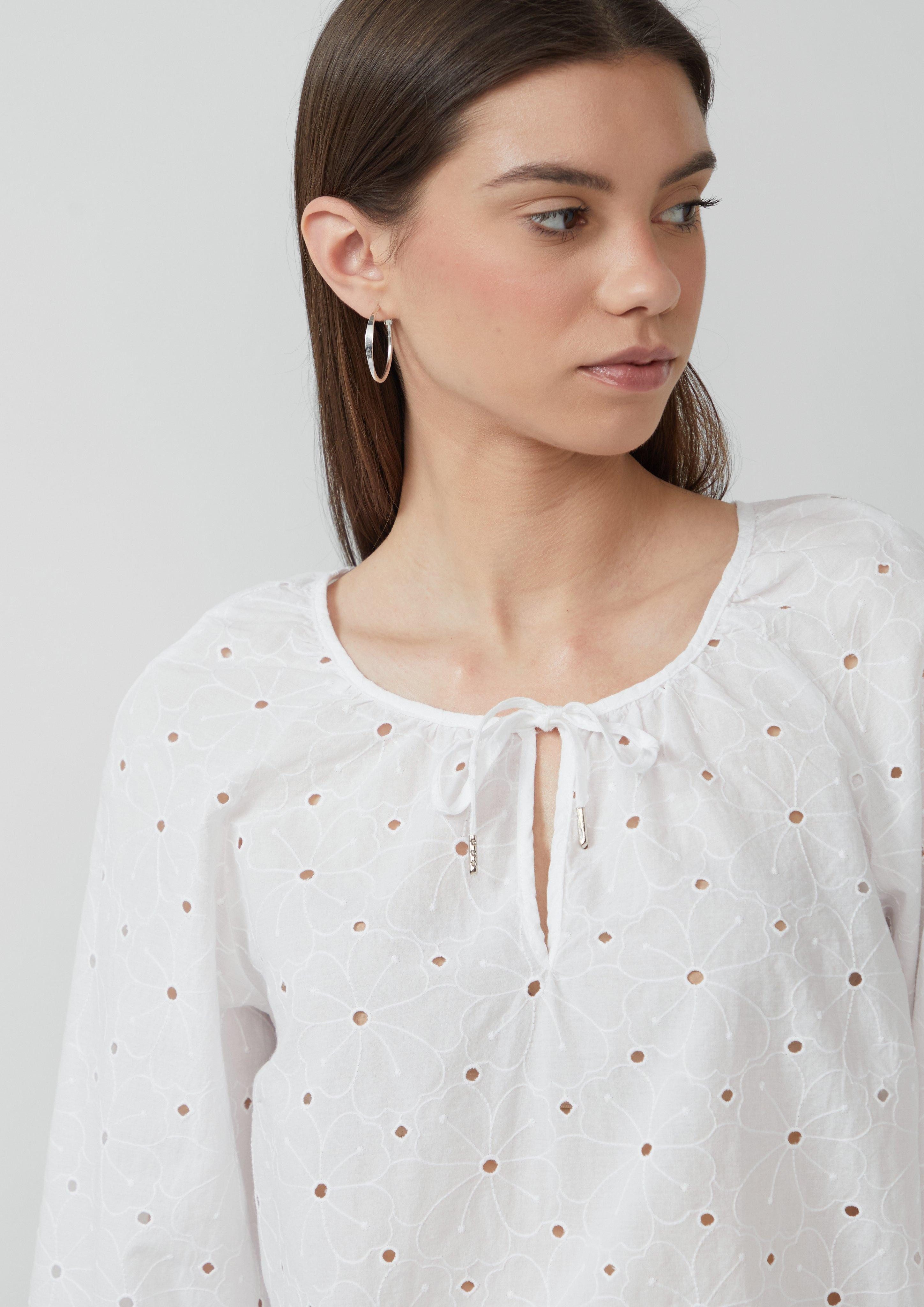 QS Langarmbluse Bluse mit Lochstickerei Raffung günstig online kaufen