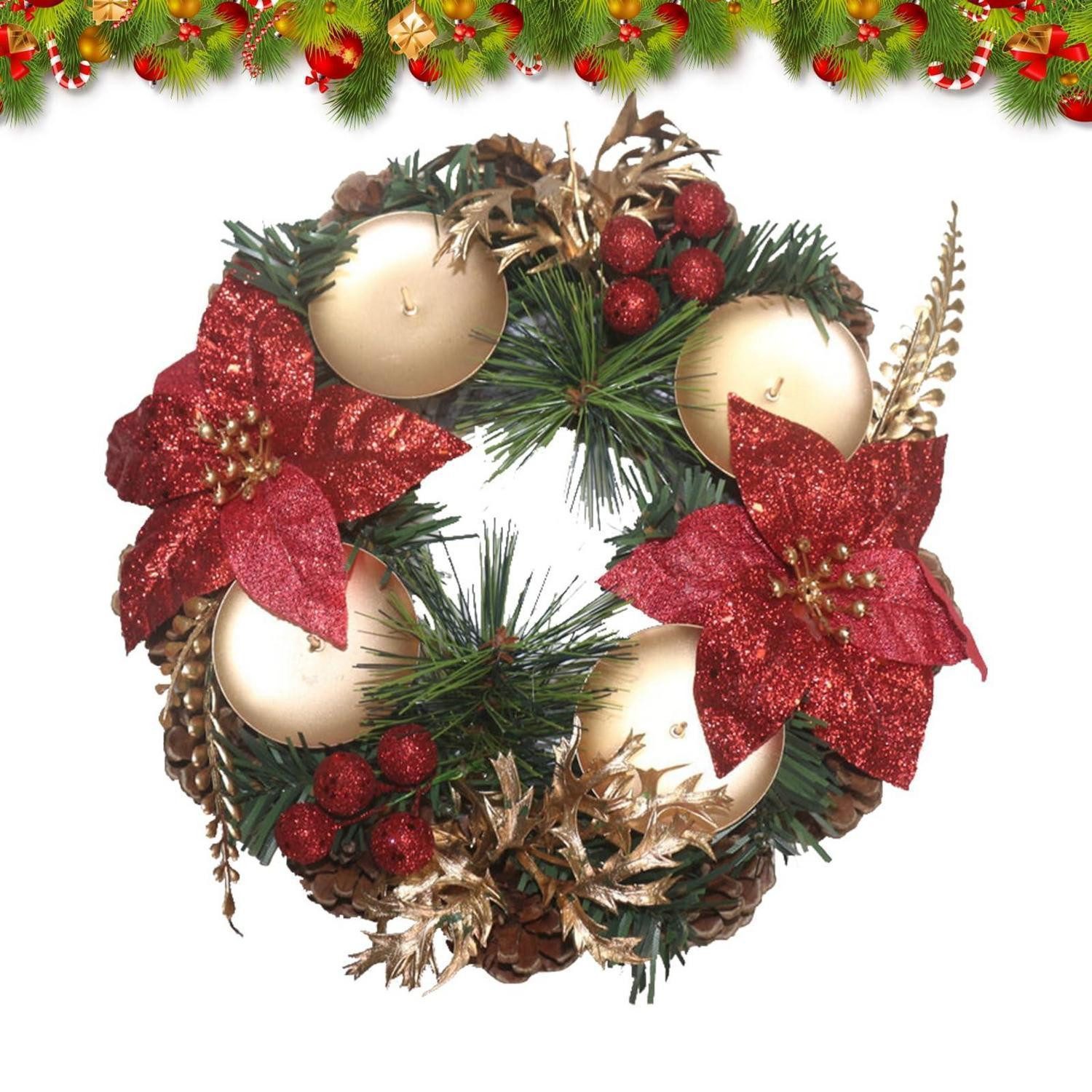 LuxusKollektion Adventskranz Weihnachtskranz Teelichthalter 23x23x9cm