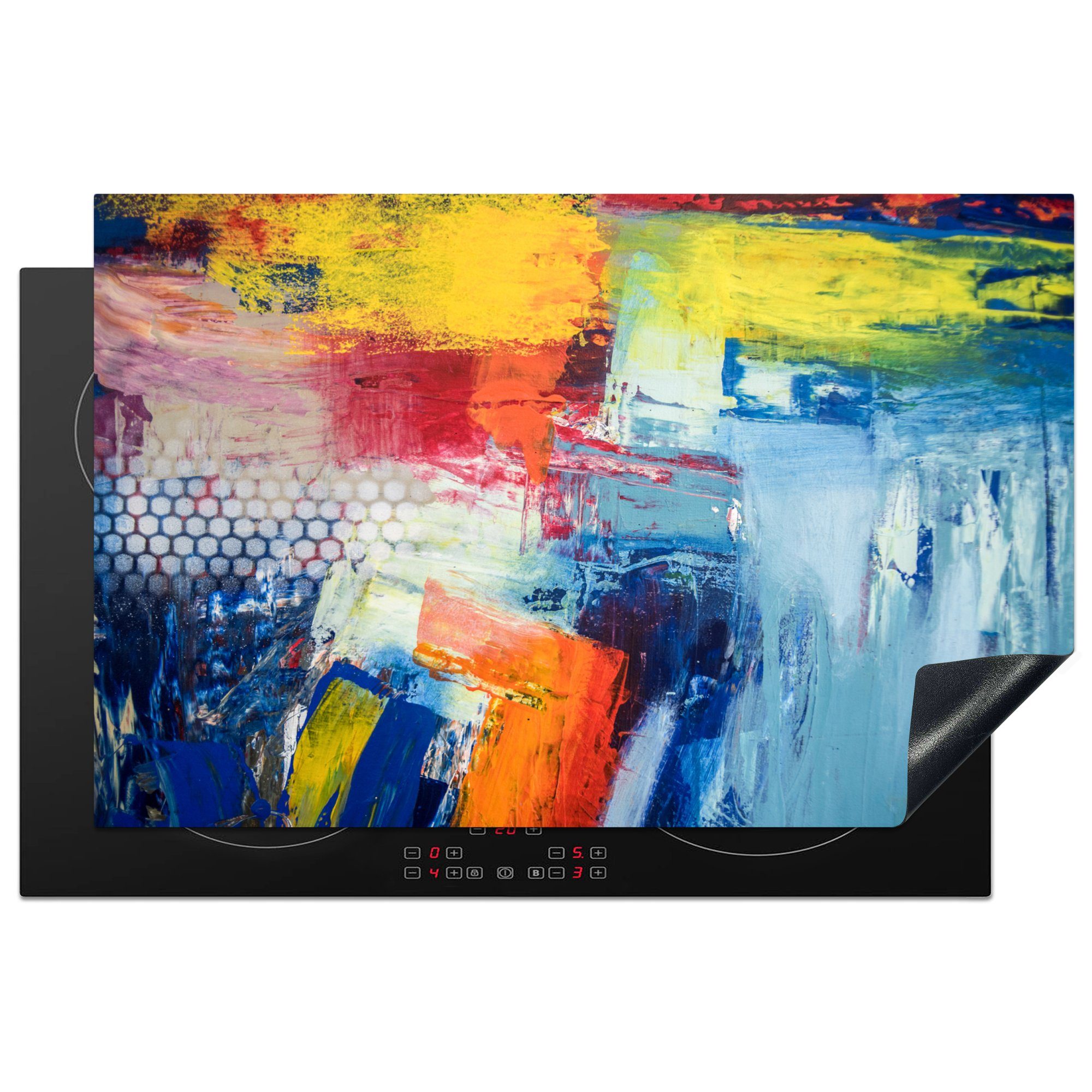 MuchoWow Herdblende-/Abdeckplatte Primäre Pinselstriche auf einem Gemälde, Vinyl, (1 tlg), 81x52 cm, Induktionskochfeld Schutz für die küche, Ceranfeldabdeckung