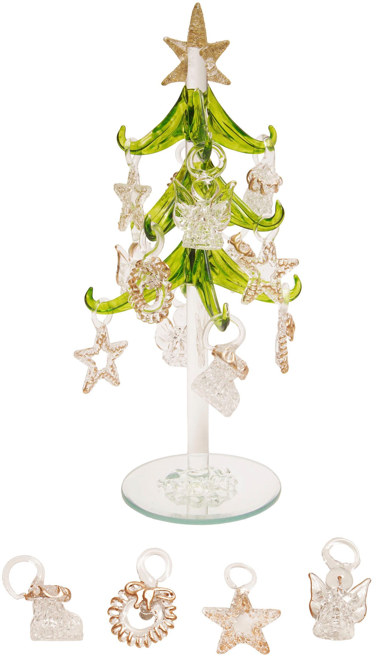 Krebs Glas Lauscha Weihnachtskugelständer Home Decor Glasbaum mit Glasornamenten transparent 20cm, Dekoriert mit Liebe zum Detail