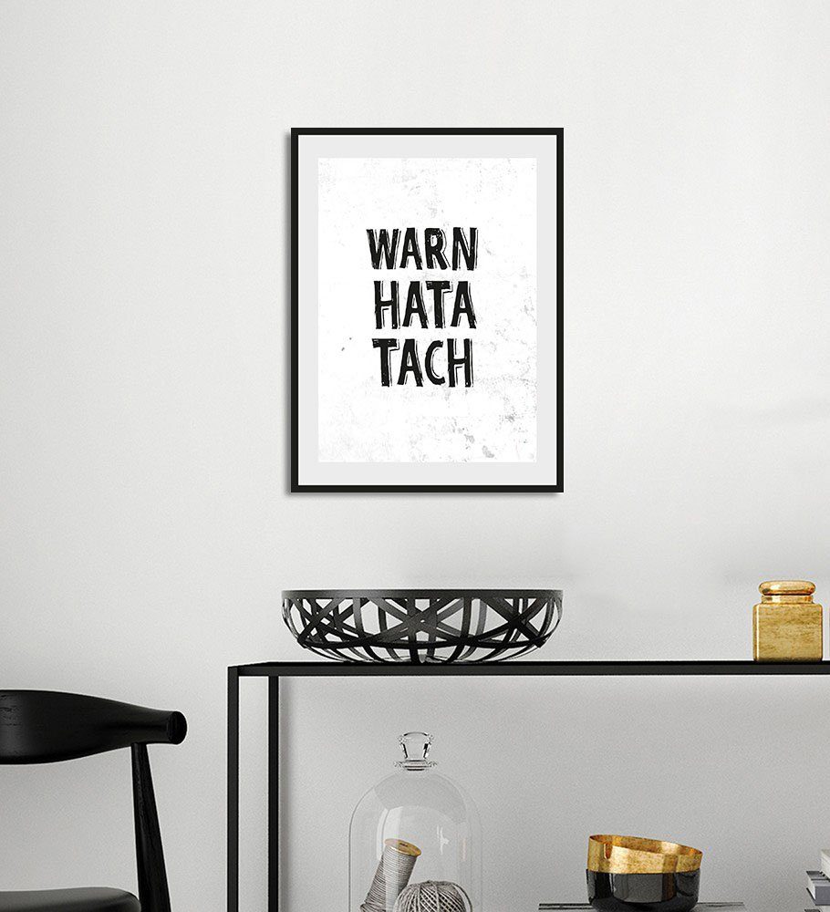 queence Bild WARN HATA TACH, Humor, Pferde, Pferdebilder, Schriftzug, Schwarz-Weiß, Sprüche & Texte (1 St), HD Premium Poster-Druck inkl. Holzrahmen