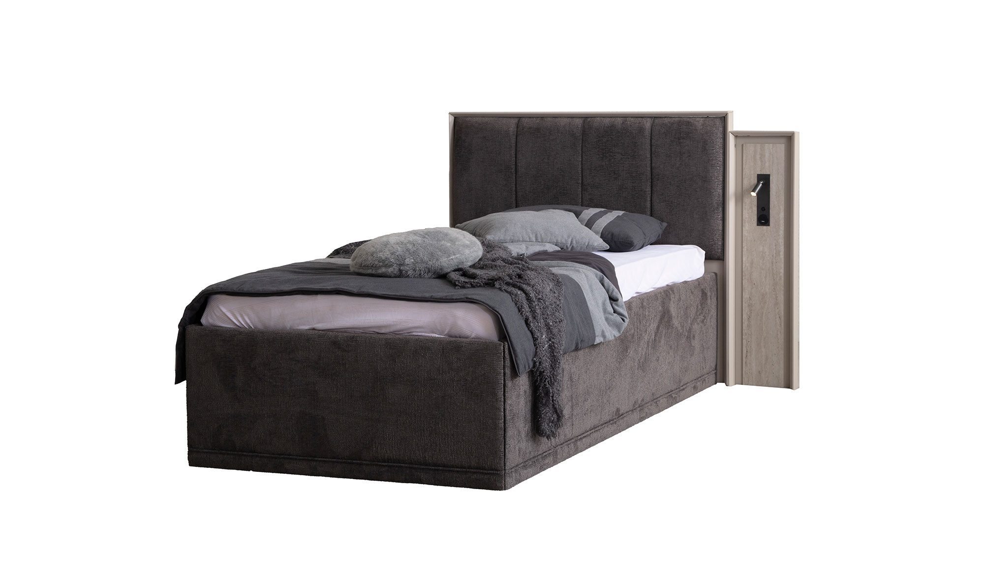 JVmoebel Boxspringbett Designer Bett von JVMoebel in Grau mit praktischen Schubladen, Made in Europa