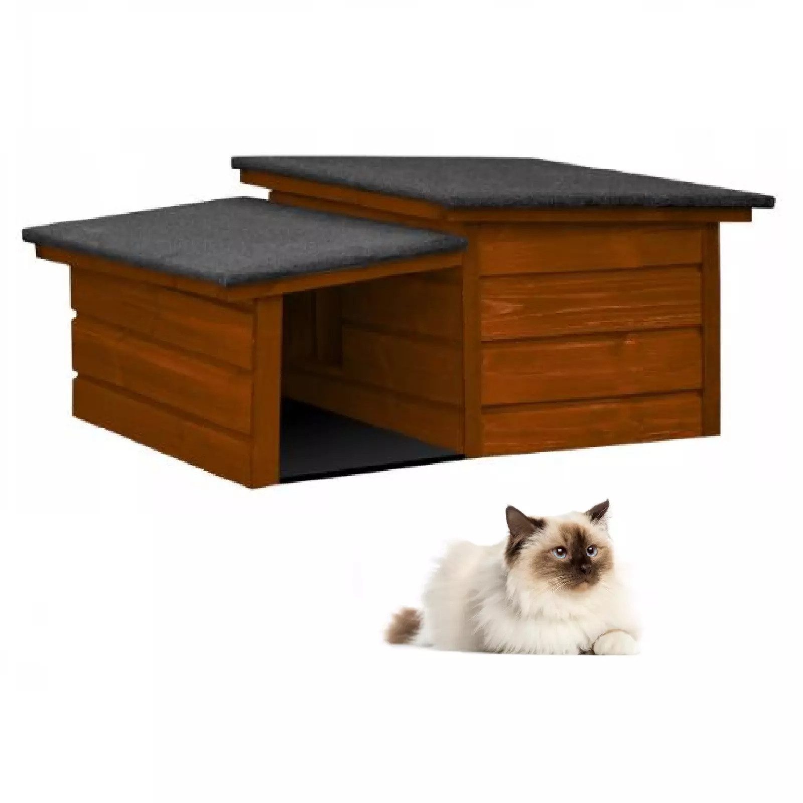 QLS Tierhaus Hundehütte S 68x60x37cm, mit Vordach Isoliert Winterfest Outdoor Draußen