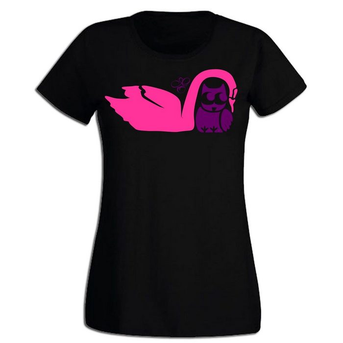 G-graphics T-Shirt Damen T-Shirt - Schwan & Eule mit trendigem Frontprint • Aufdruck auf der Vorderseite • Print / Motiv • Pink-Purple-Collection • für jung & alt