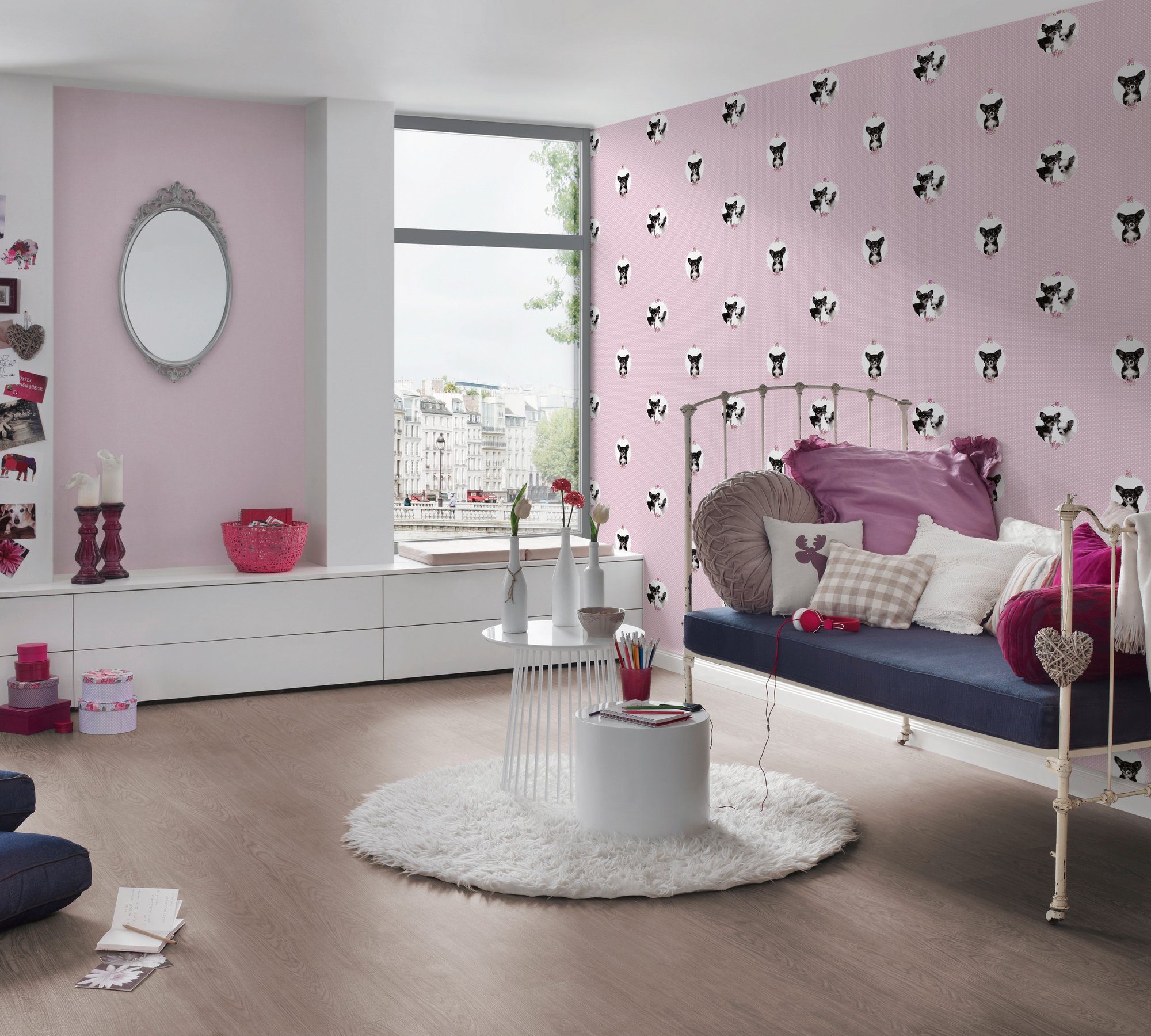 Tiere rosa/schwarz Vliestapete Little glatt, Stars, Tapete Kinderzimmertapete walls living