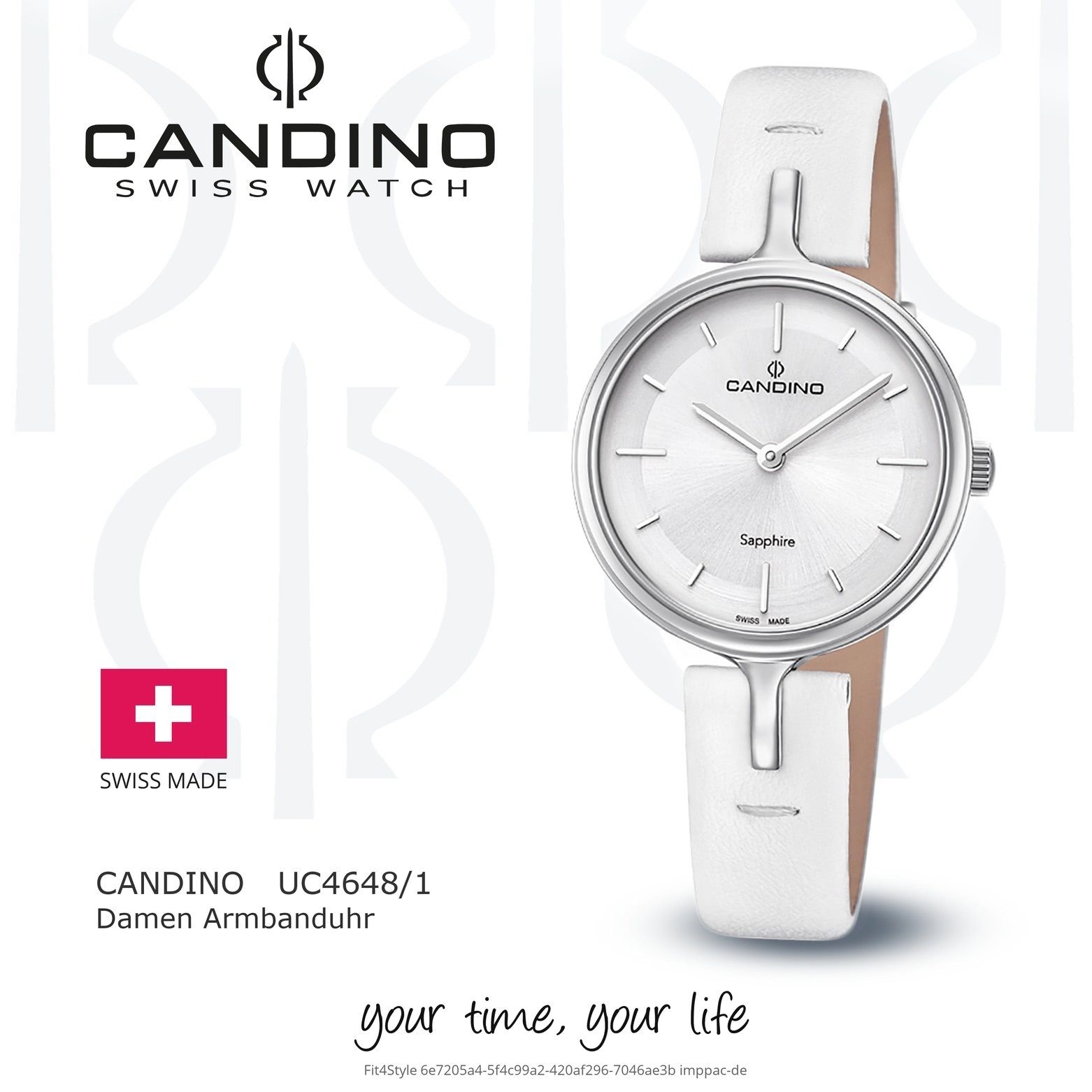 Damen Candino Analog Quarzuhr weiß, C4648/1, Quarzuhr Lederarmband Armbanduhr Candino rund, Fashion Damen