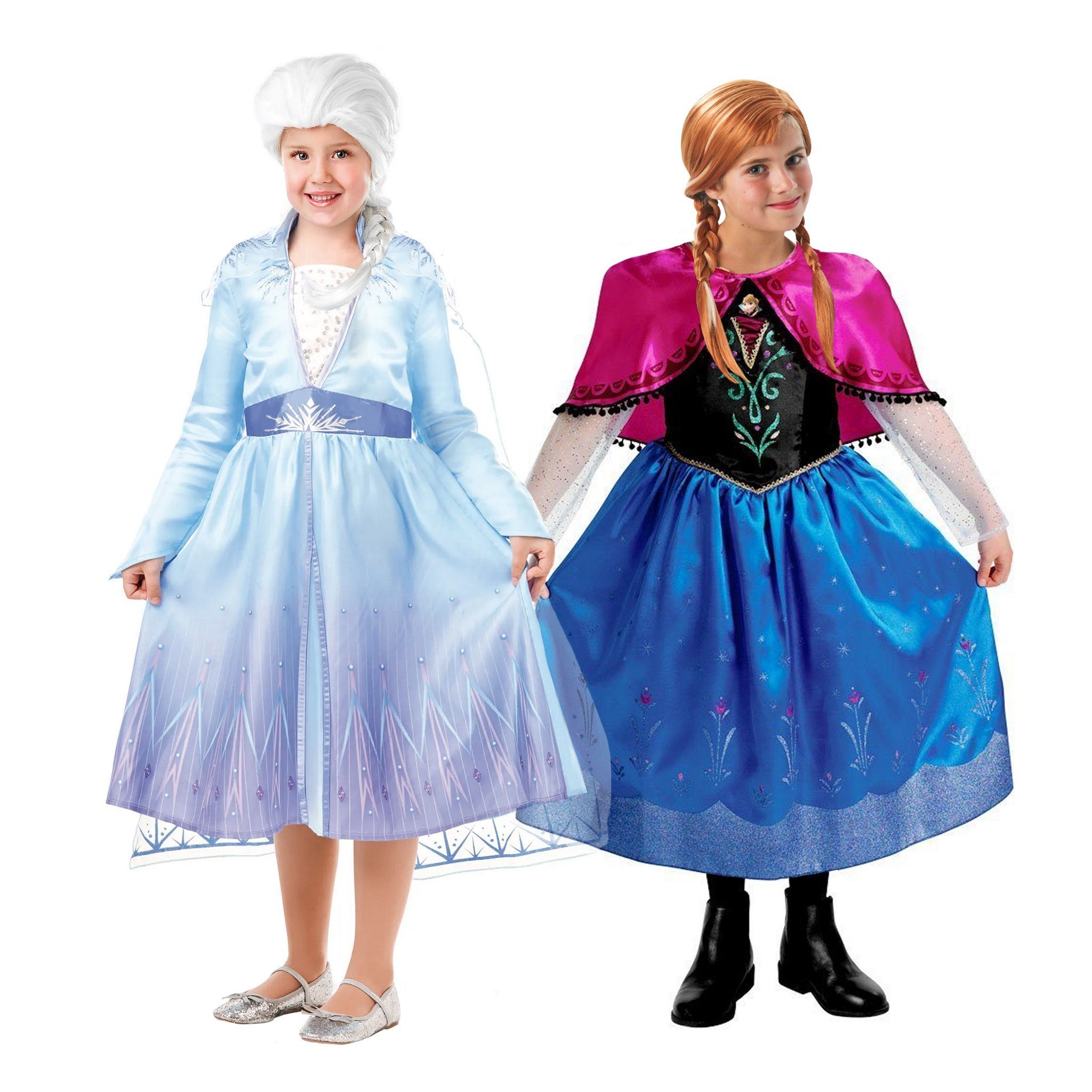 Rubie´s Kostüm Die Eiskönigin Anna und Elsa Kostümbox mit 2 Perüc,  Bezaubernde Anna und Elsa Die Eiskönigin Verkleidungskiste mit zwei  Kostümen und zwei Perücken aus den Disney Frozen Filmen. Verkleidet euch,  verwandelt