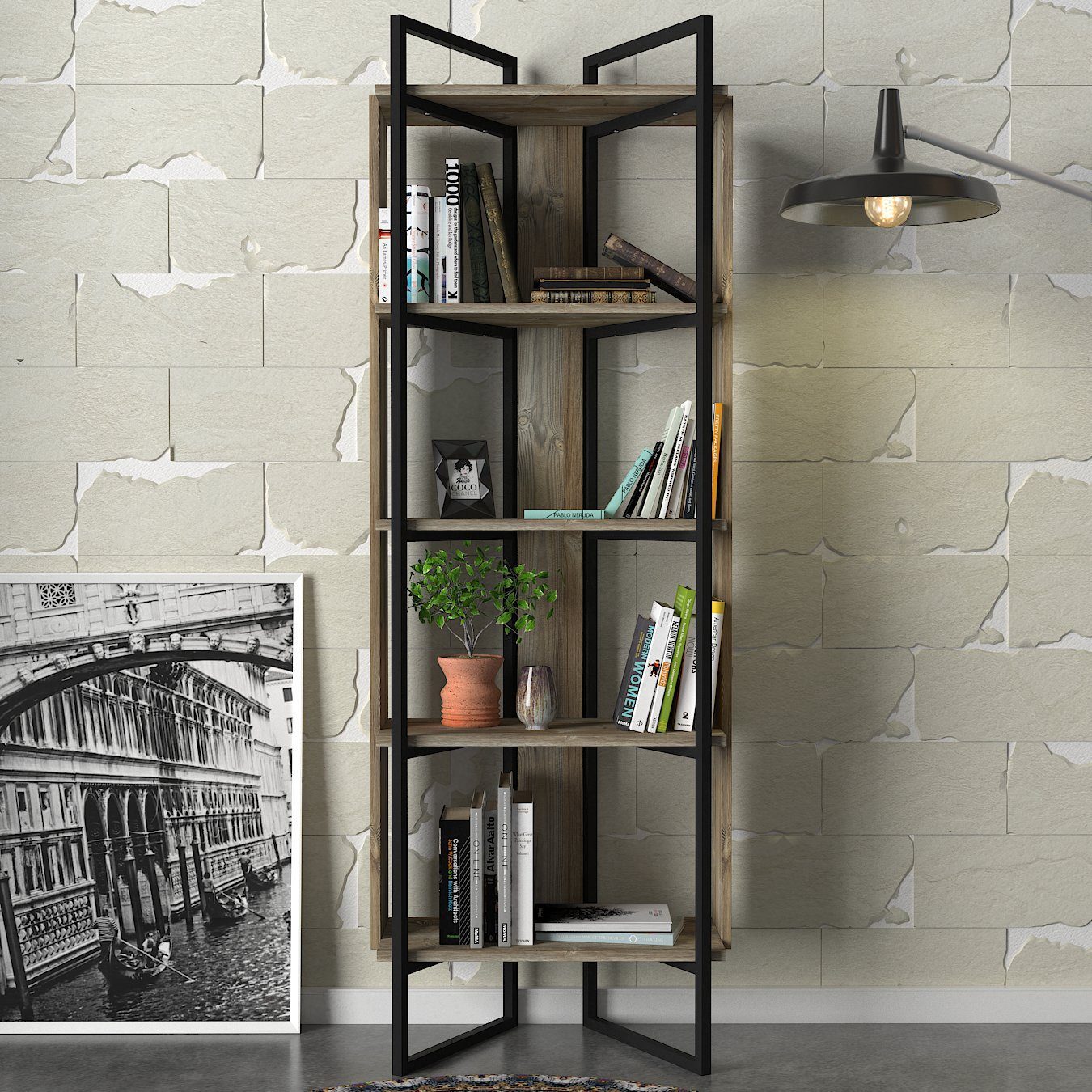 Costa Bücherregal Regalablagen mit moebel17 und 5 Eiche, Metallfüße und Standregal Mit Metallrahmen Rahmen