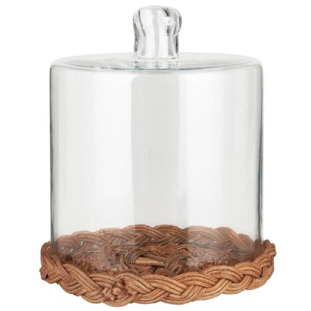 Abdeckhaube Ib Laursen Glasglocke mit Rattanboden (2-teilig)