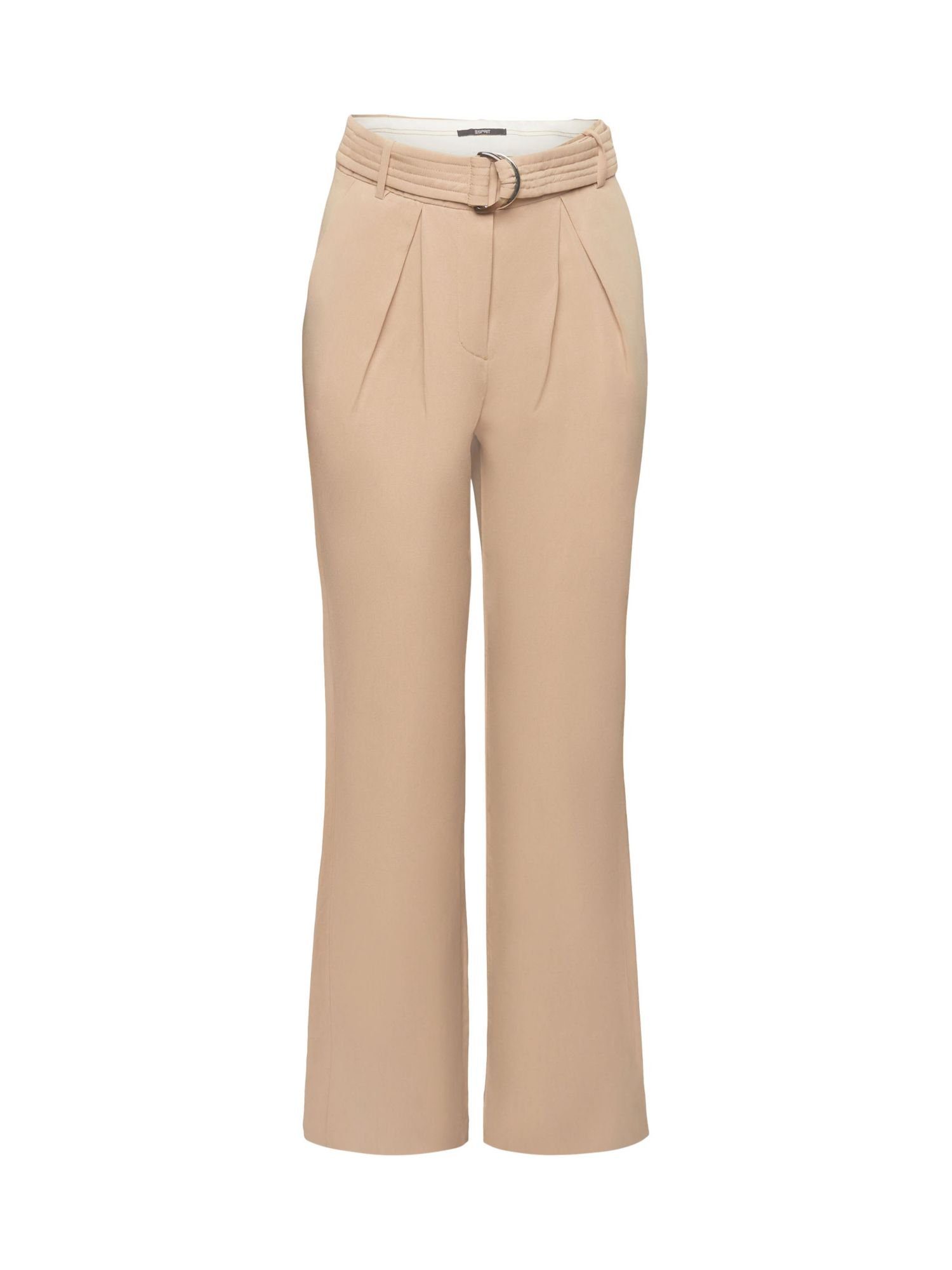 Esprit Collection Stoffhose Leinenmix-Hose mit hohem Bund und Gürtel TAUPE