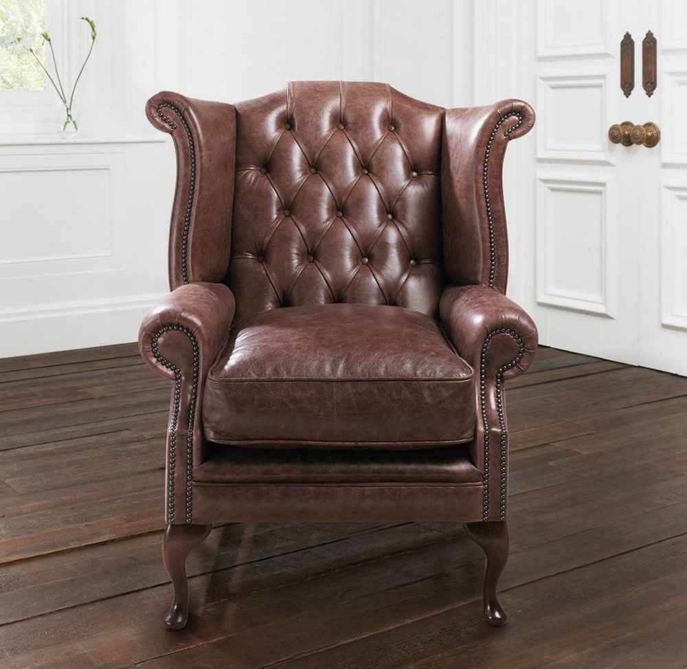 JVmoebel Ohrensessel Chesterfield Sessel 1 Sitzer aus 100 % Vollleder in Braun (1-St), Made in Europa