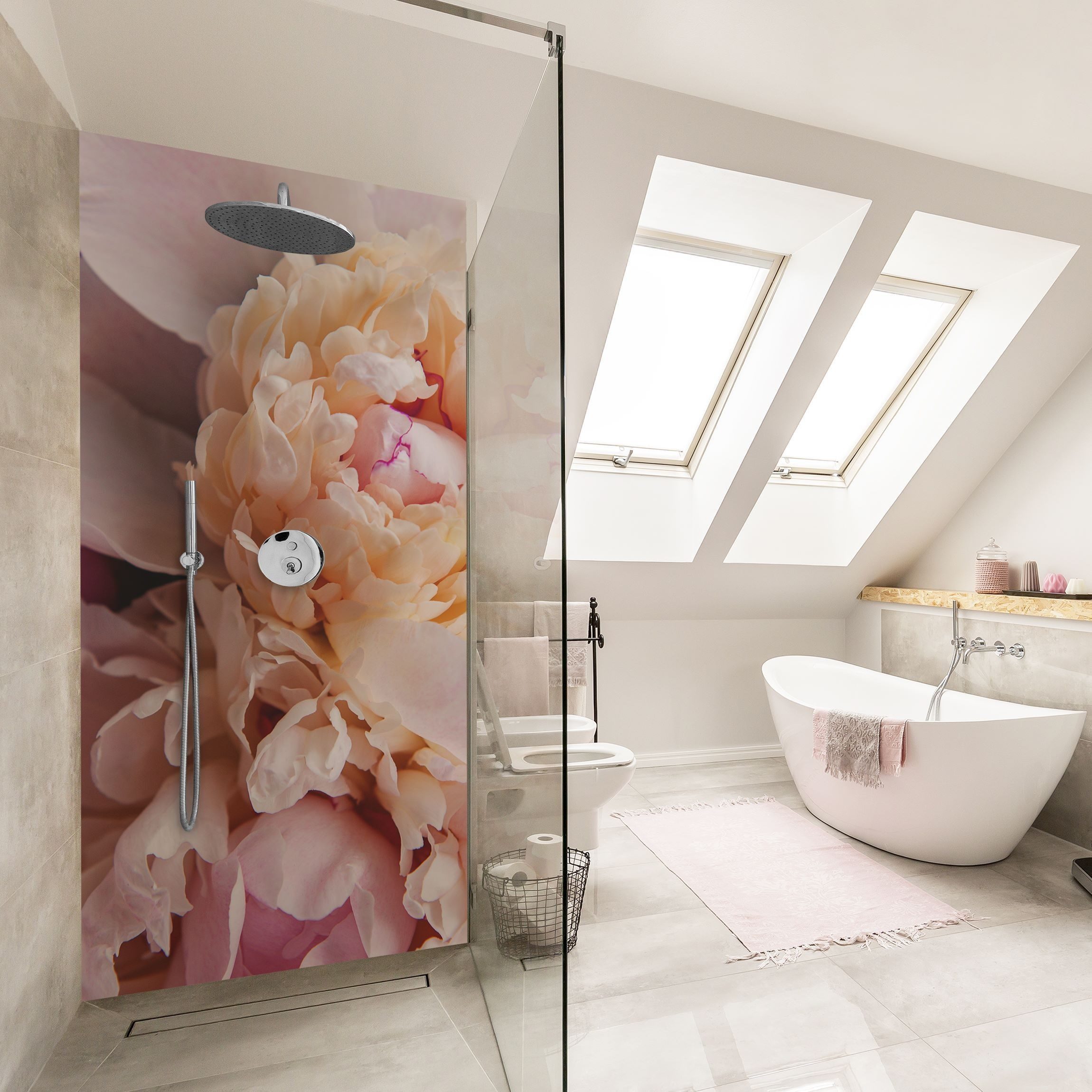 Thumbnail - Bilderdepot24 Duschrückwand Blumen pastell Duschrückwand ohne Bohren Dusche Landhaus, (0,61 mm starke Folie selbstkleben...