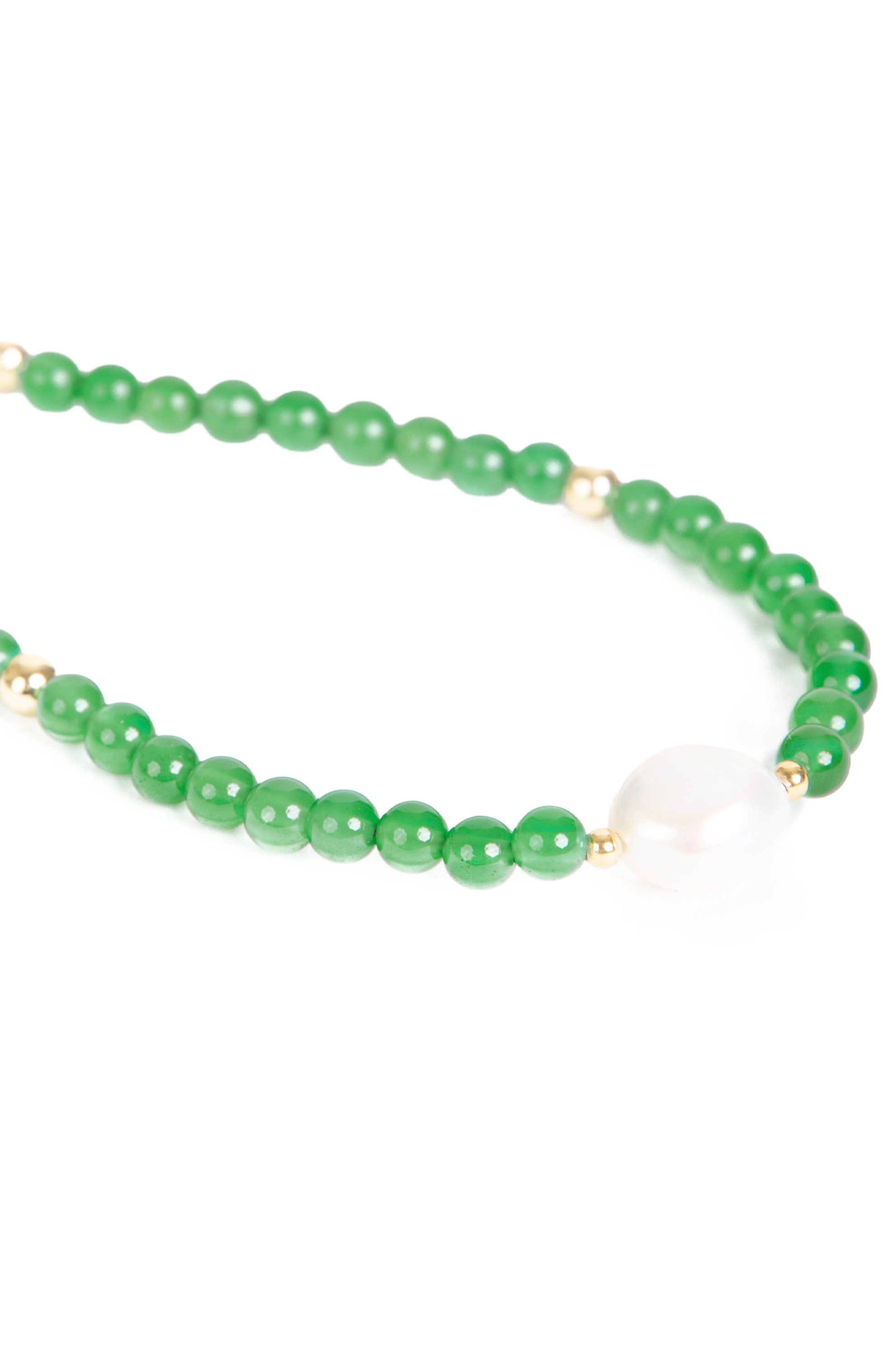 MayTree Collier Perlen Kette "Audrey" grüner Chalcedon (Stück, 1-tlg), Naturstein, Barockperle