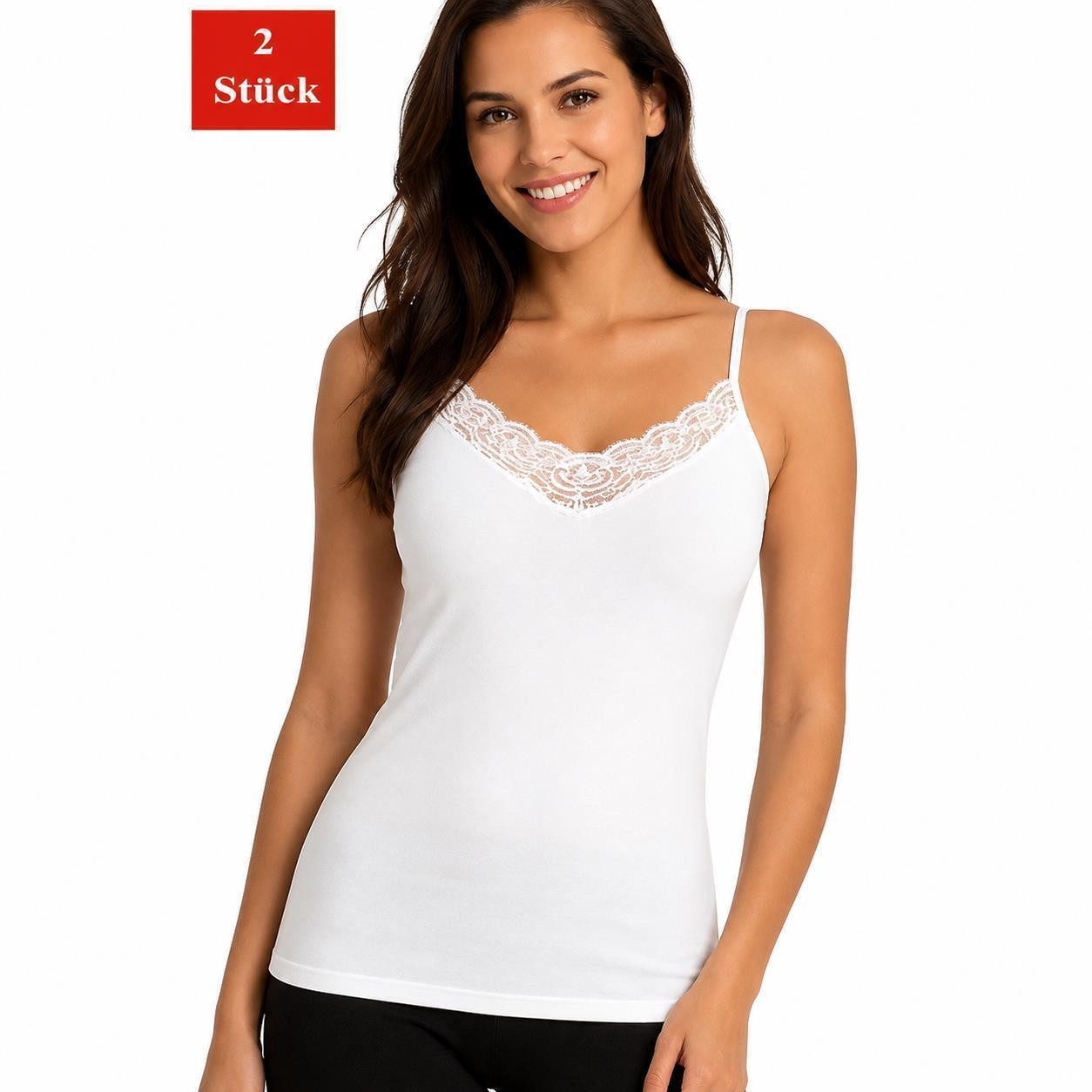 Unterhemd Damen Unterhemd 2er Set - 100% Baumwolle, Mit Spitze