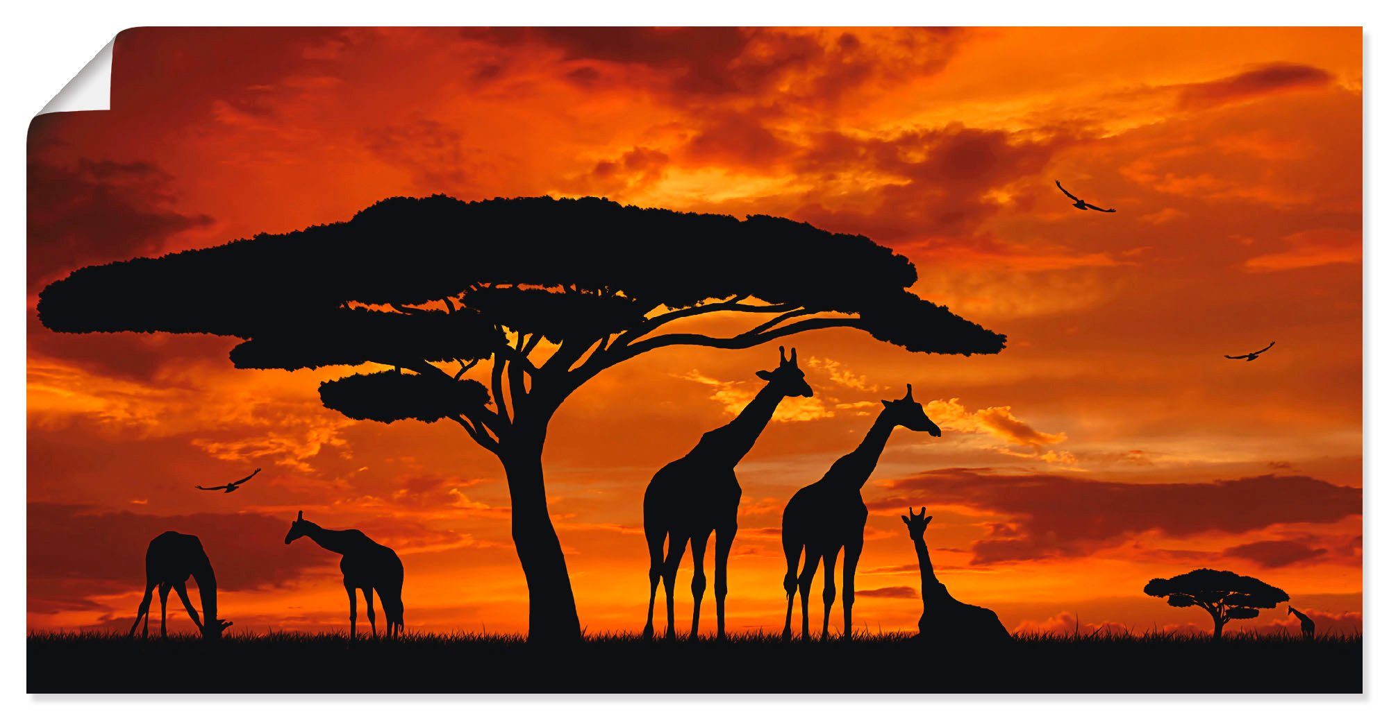 Artland Wandbild Herde von Giraffen im Sonnenuntergang, Wildtiere (1 St), als Leinwandbild, Poster in verschied. Größen